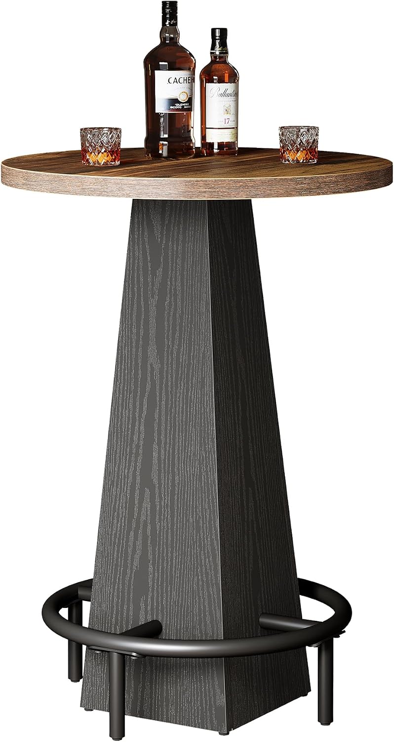 Tribesigns Bar Table, 37.4' High Round Pub Table for Small Bars, Dining Room, Kitchen, Brown and Black (Only Table)