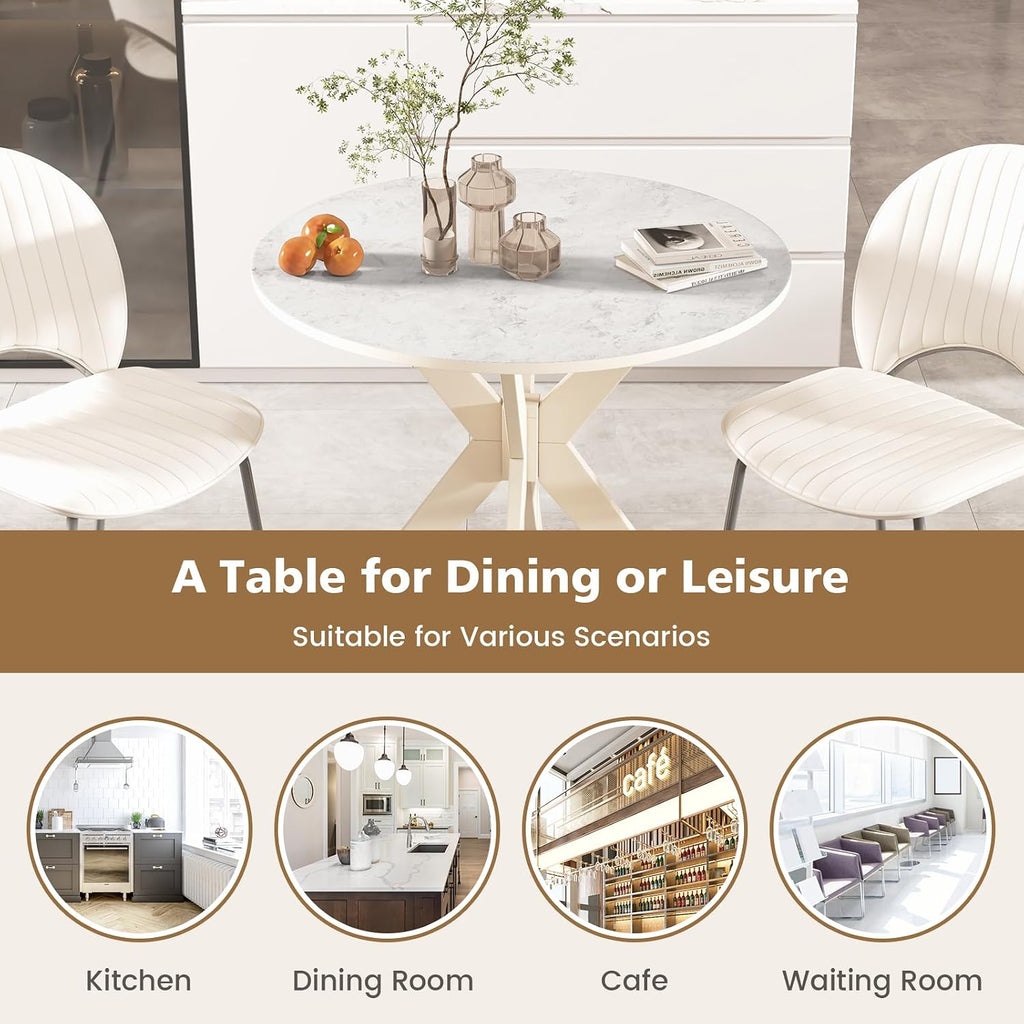 Giantex 36' Round Wood Dining Table, Farmhouse Kitchen Table with Intersecting Pedestal Base & Solid Rubber Wood Legs, Vintage Coffee Tables for Dinette, Small Spaces, Restaurant, White