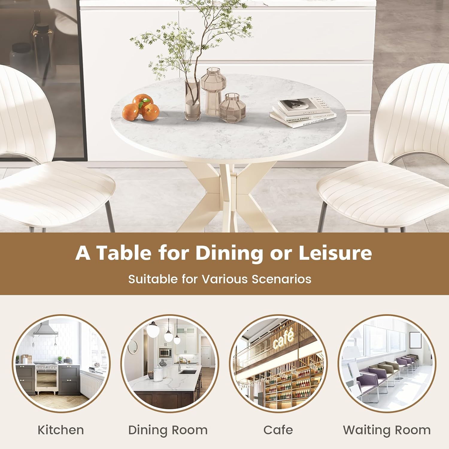 Giantex 36' Round Wood Dining Table, Farmhouse Kitchen Table with Intersecting Pedestal Base & Solid Rubber Wood Legs, Vintage Coffee Tables for Dinette, Small Spaces, Restaurant, White