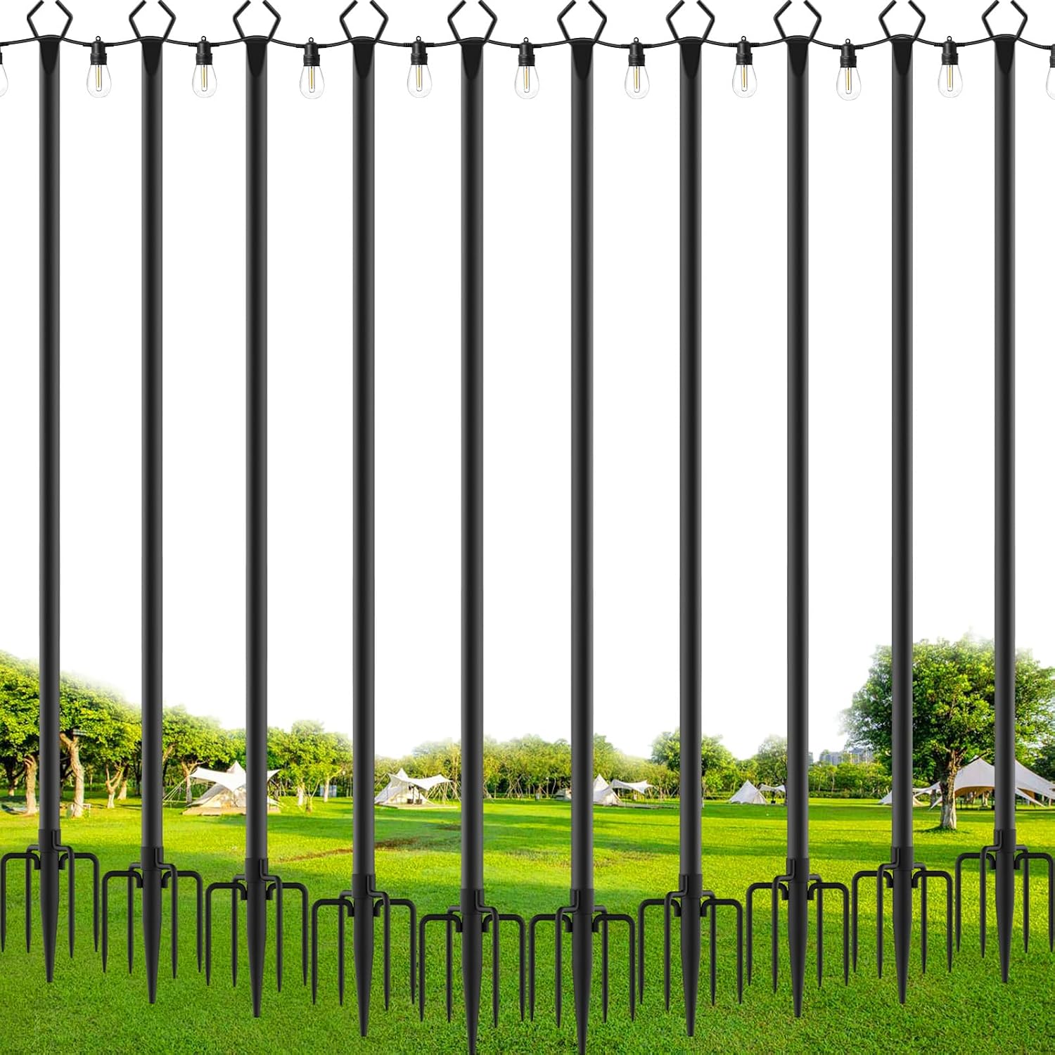 SINLEY 10 Pack String Light Poles,10 Ft Metal Poles with Fork for Outdoor String Lights,Outdoor Light Poles with Fork,Poles/Post/Stand for Outside,Patio,Deck,Backyard,Garden Wedding,Party