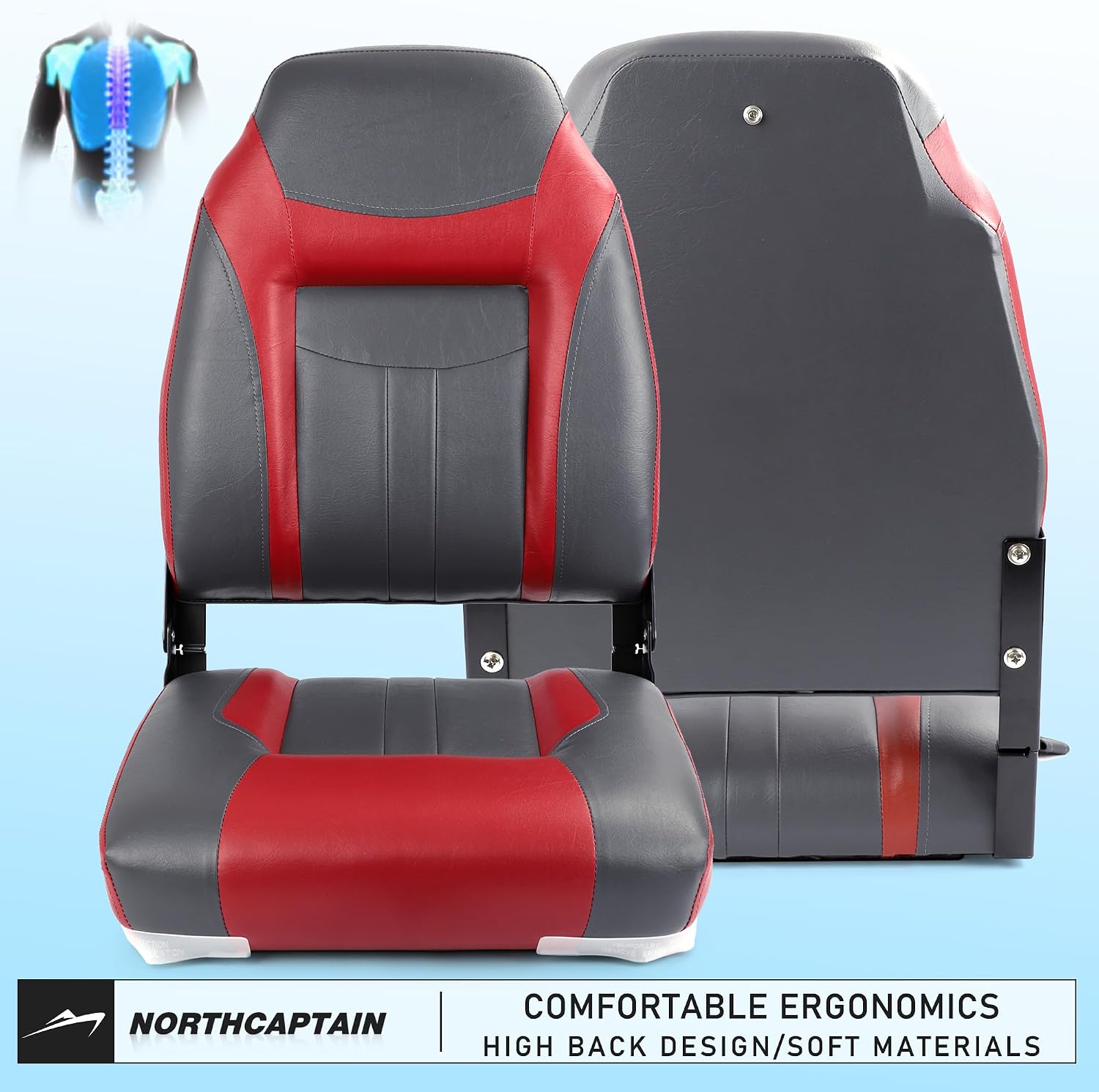 NORTHCAPTAIN S1 Deluxe A Pair of Marine High Back/Low Back Folding Fishing Boat Seat for Fishing, Bass/Jon/Pontoon Boat Chairs, 4 Mounting Screws Included