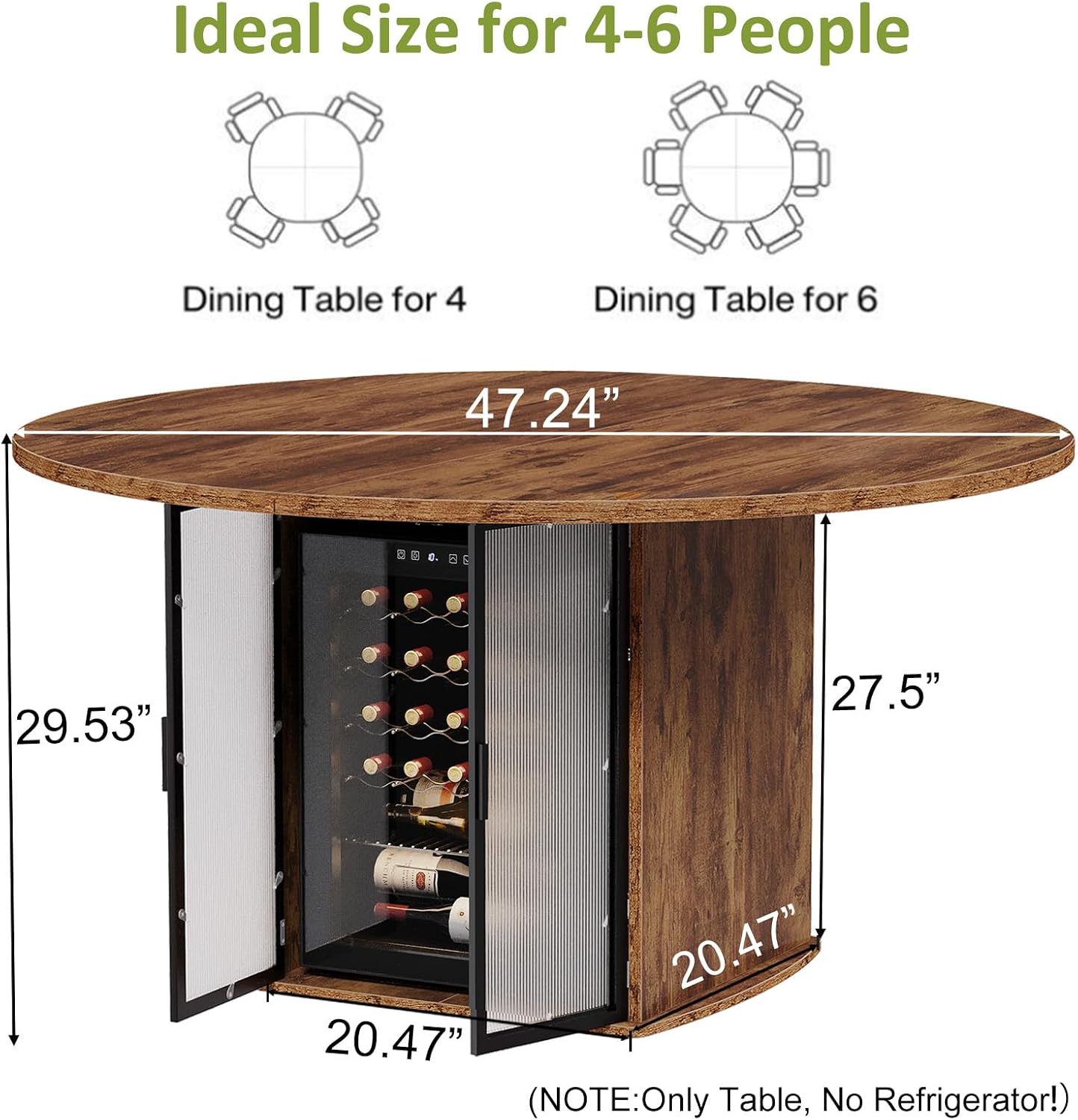 IBF Round Dining Table with Storage, Wood Kitchen Table with Fridge Space, Rustic Circle Dining Room Tables for 4-6, Farmhouse Circular Dinner Tables for Home, Rustic Brown, 47 Inch, Only Table