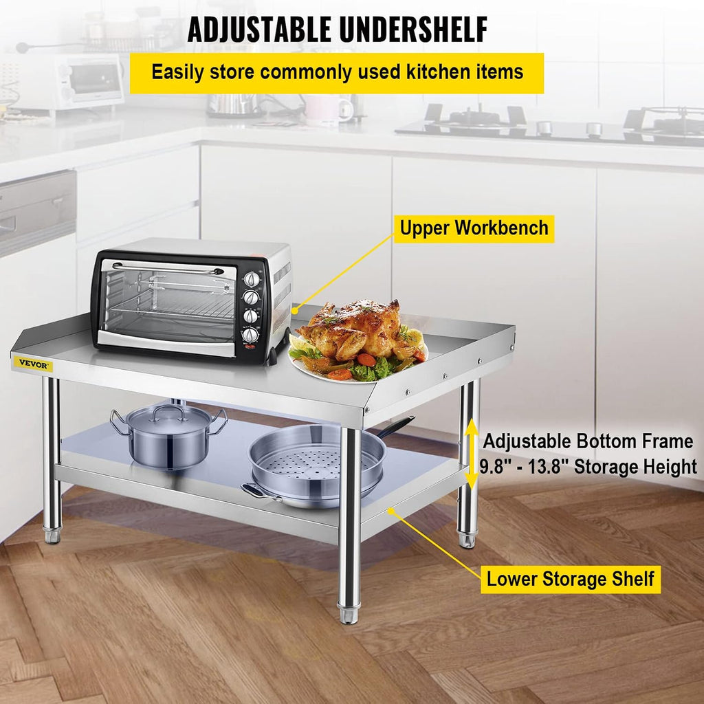 VEVOR Stainless Steel Equipment Grill Stand, 60 x 30 x 24 Inches Stainless Table, Grilling Stand Table with Undershelf, Equipment Standing Grill Desk for Hotel, Home, Restaurant Kitchen
