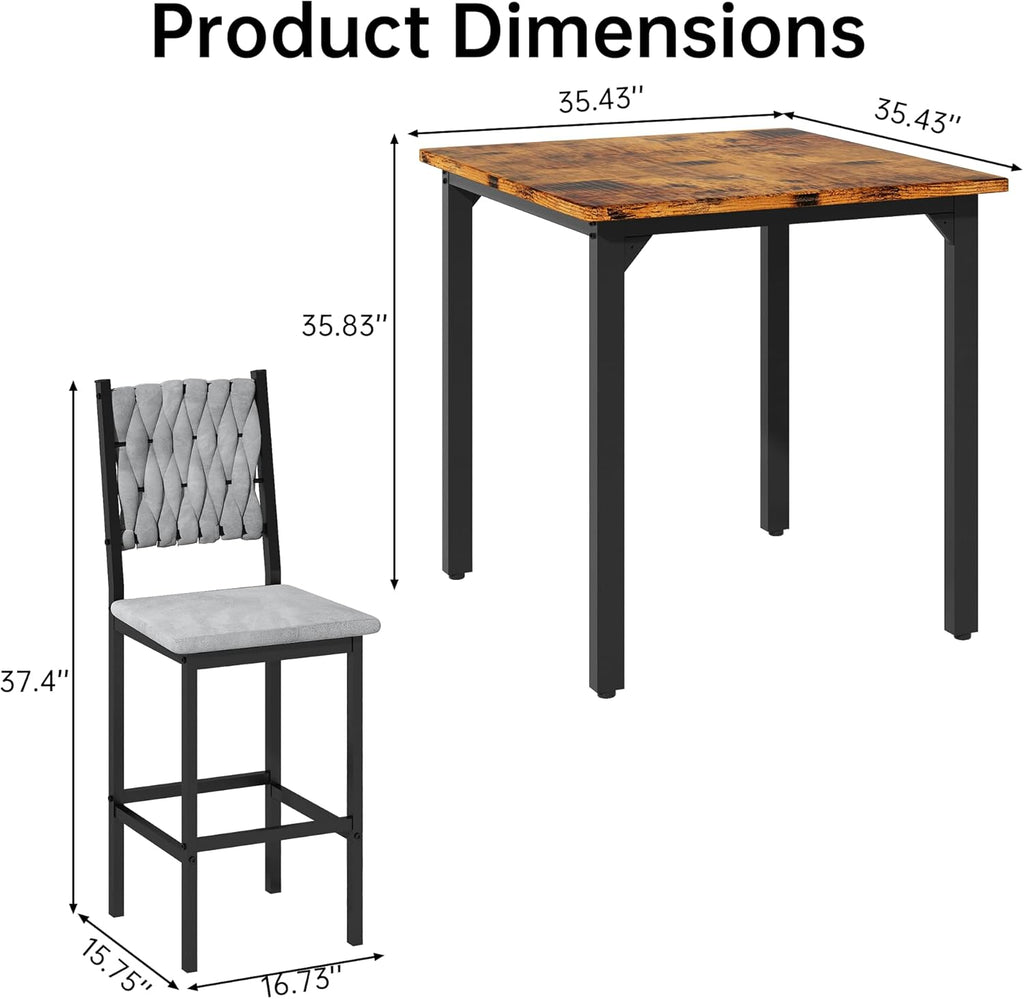 AWQM 5-Piece Dining Table Set, Dining Table Set for 4, Counter Height Table & 4 Velvet Bar Stools, Modern Kitchen Dining Set, Compact Dining Set for Small Spaces (Walnut Color & Velvet Chairs)
