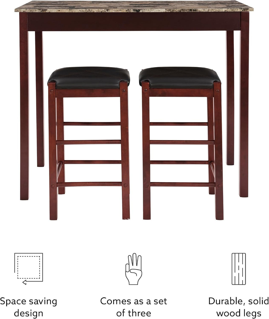 Linon Brown 3-Piece Table Faux Marble Tavern Set, 42' w x 22.25' d x 36' h
