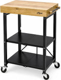 Origami Folding Kitchen Cart on Wheels | for Chefs Outdoor Coffee Wine and Food, Microwave Cart, Kitchen Island on Wheels, Rolling Cart, Kitchen Appliance & Utility Cart | Black with Wood