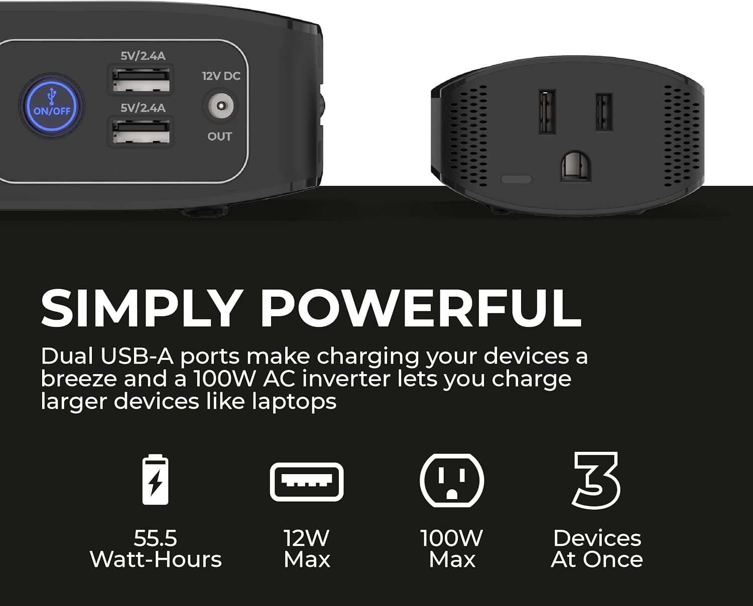 HALO Bolt Air+ AC 55500 Portable Car Battery Jump Starter | 100 PSI Air Compressor, 55.5Wh USB Power Bank with AC Outlet, Emergency Floodlight & Charger, Jump Cars SUVs & Trucks, Inflate Tires — Black