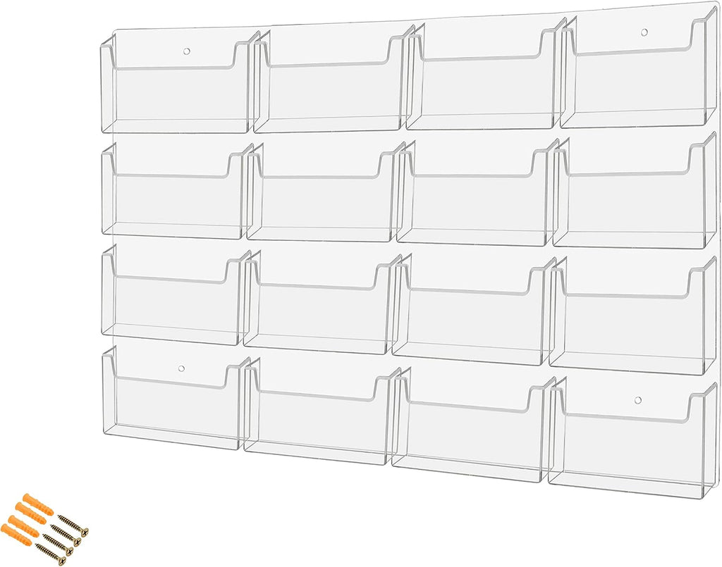 Marketing Holders Post Card Holder Acrylic 16 Pockets Holds 6' Printed Media Hanging Hardware Included Use at Real Estate Offices Hotels Resorts Convention Centers Hotels Eye Catching Clear