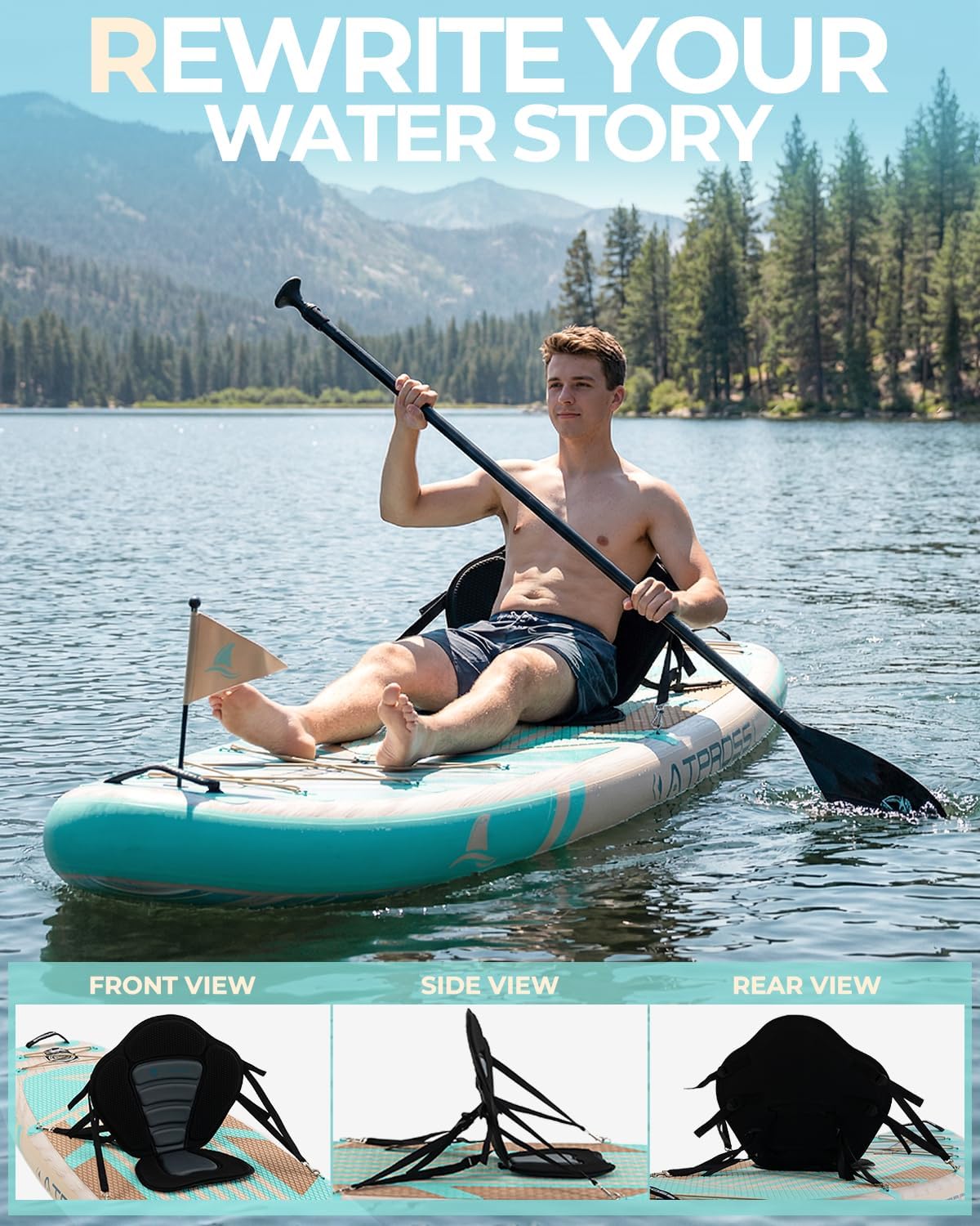 10'6''x33''Inflatable Stand Up Paddle Board, 400lbs Extra Wide Stand Up Paddleboard with Kayak Seat, Anti-Slip EVA Deck Premium SUP Accessories Kit, Non-Slip Stable Deck Boat
