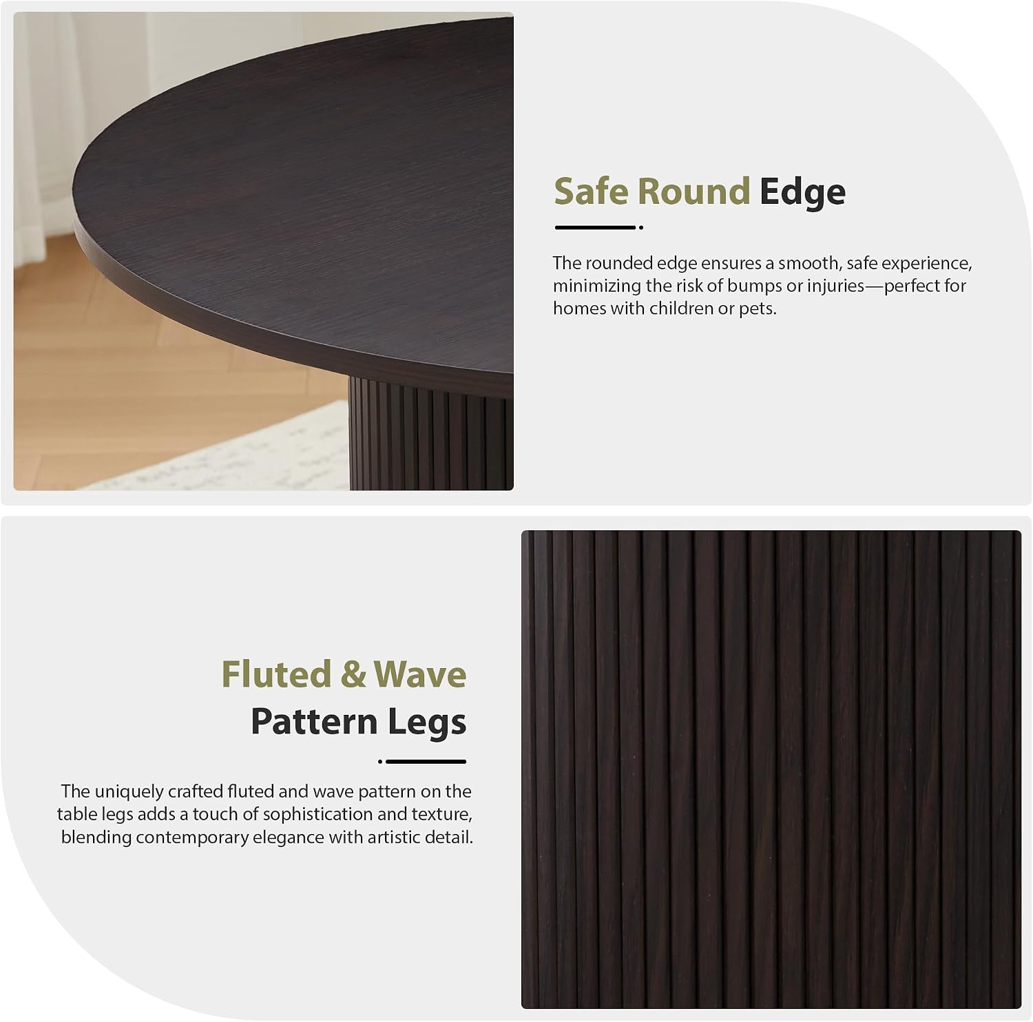 31.5' Round Dining Table for 2-4, Modern Kitchen Table with 2-Tier Storage Shelf, Small Wooden Circle Dining Tables with Fluted Base for Home Dining Room Living Room (Blackened Brown)
