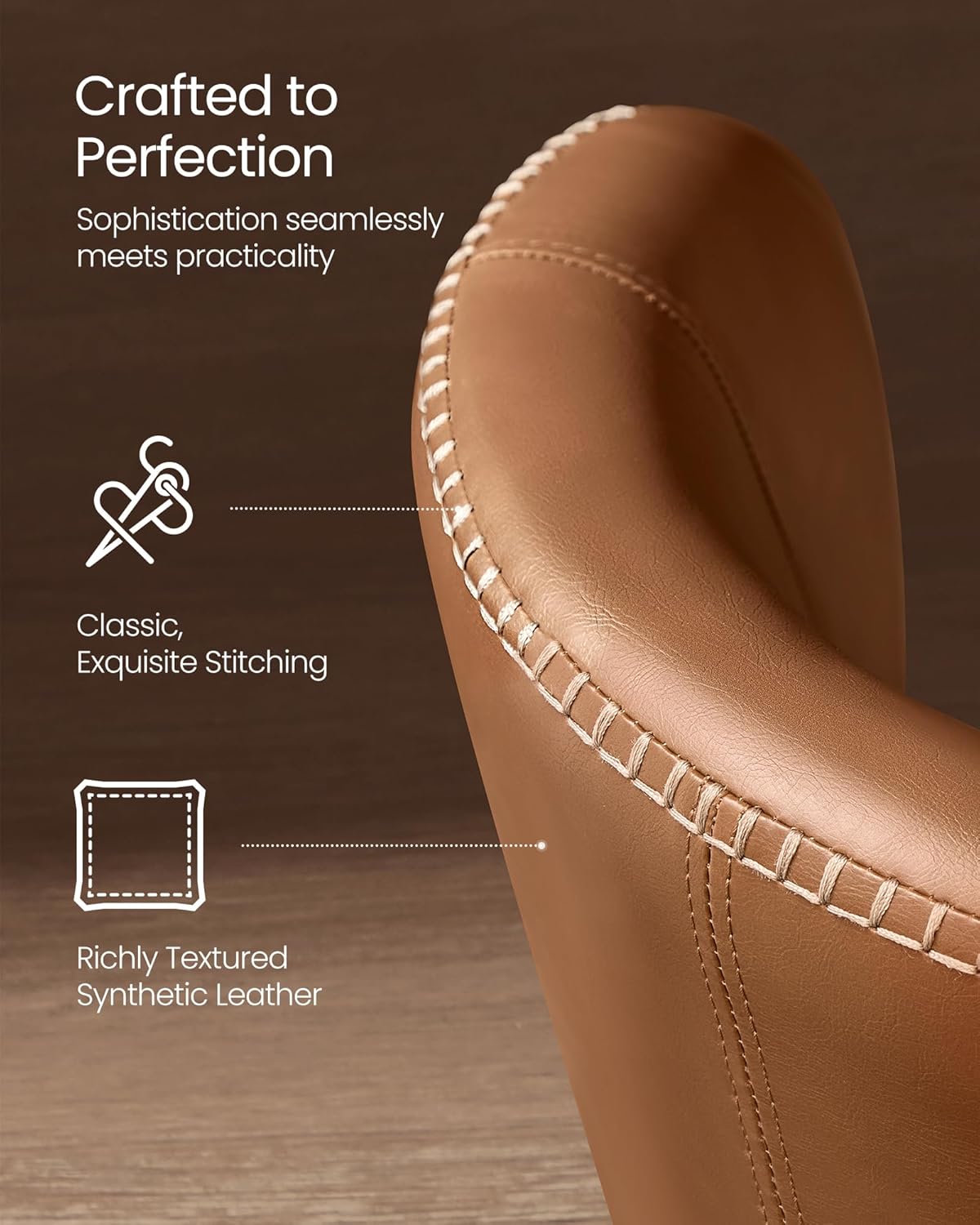 VASAGLE EKHO Collection - Dining Chairs Set of 2, Upholstered Kitchen Chairs, Comfortable Seat, Synthetic Leather with Stitching, Mid-Century Modern, Easy Assembly, Living Room Lounge, Caramel Brown