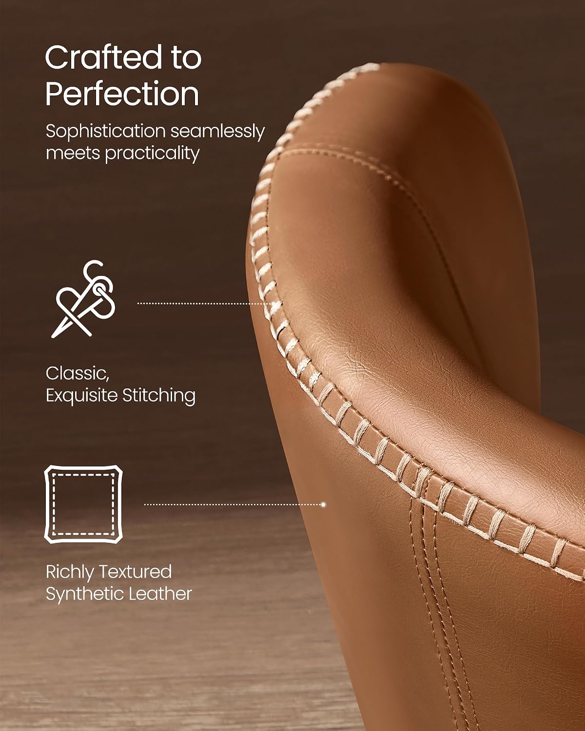 VASAGLE EKHO Collection - Dining Chairs Set of 4, Upholstered Kitchen Chairs, Comfortable Seat, Synthetic Leather with Stitching, Mid-Century Modern, Easy Assembly, Living Room Lounge, Caramel Brown