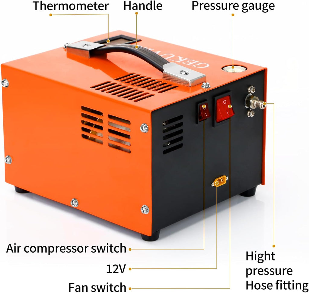 Portable PCP Air Compressor, 4500PSI/30MPa Water & Oil-Free,12V DC/110V AC Dual Power with Power Converter, Built-in Cooling Fan, High Pressure Air Pump for Airguns, Paintball Tank