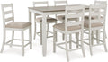 Signature Design by Ashley Skempton Modern Farmhouse Counter Height Dining Table and Upholstered Bar Stools, Set of 7, White & Light Brown