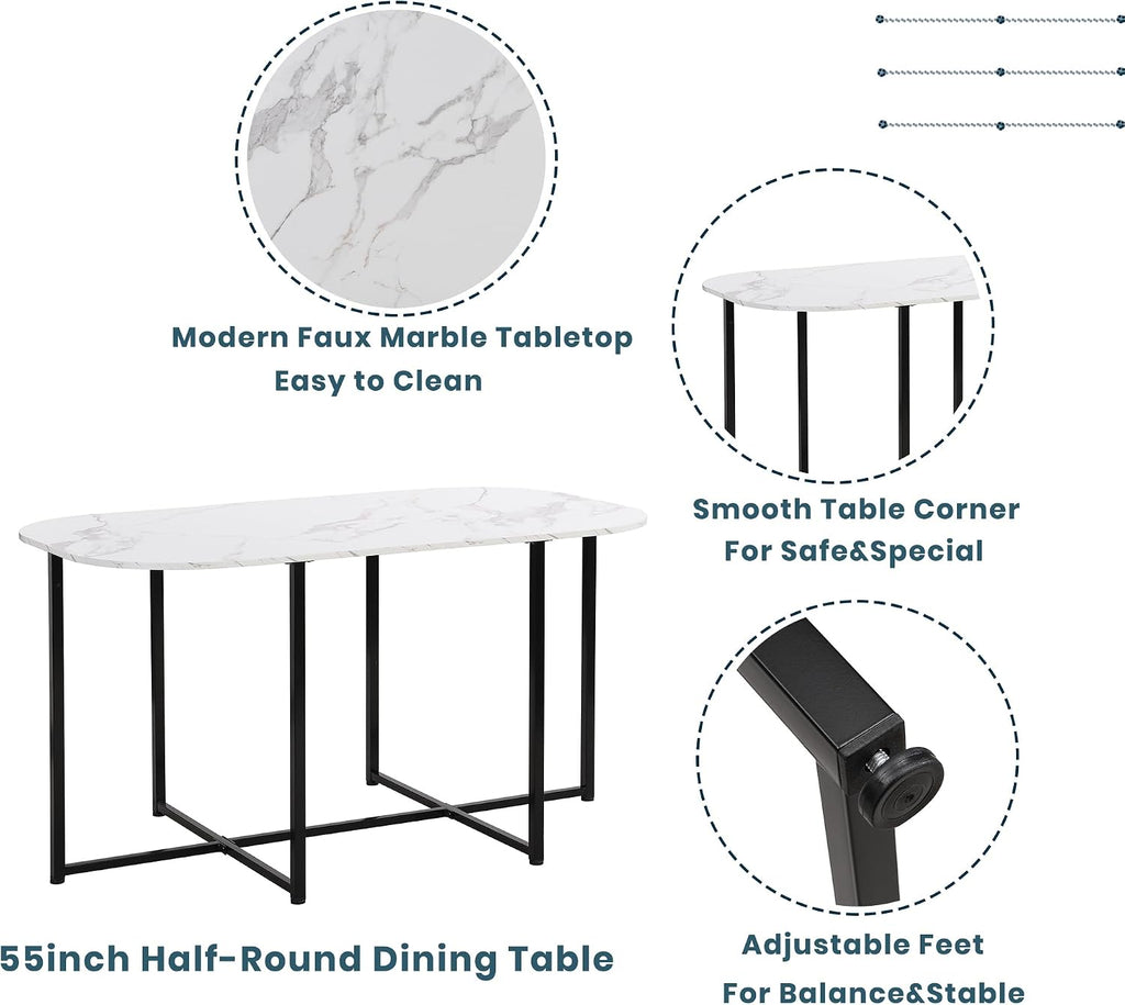 7 Piece Dining Table Set, Metal Kitchen Dining Table Set with Chairs for 6 Persons for Small Space, Black White