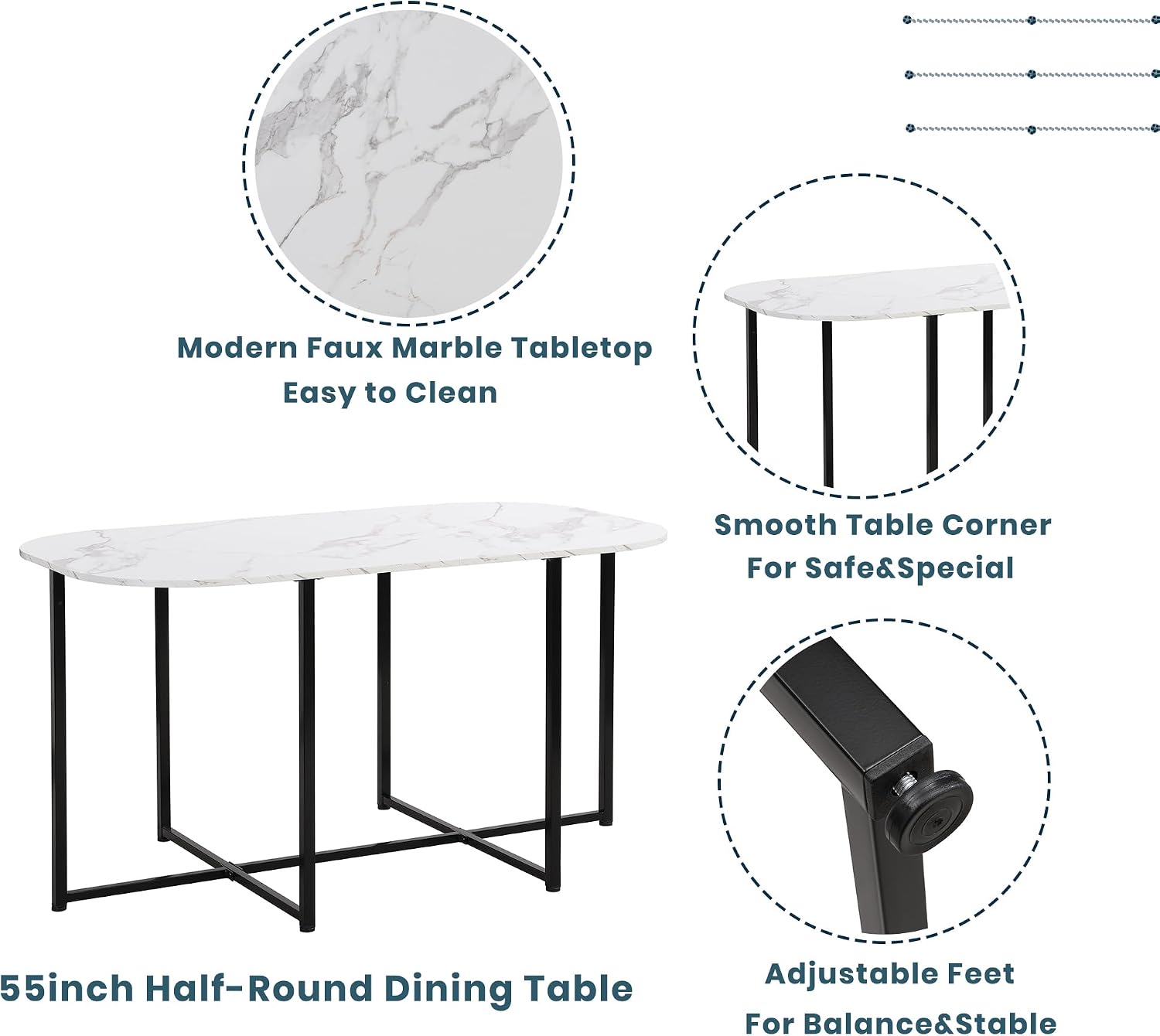 7 Piece Dining Table Set, Metal Kitchen Dining Table Set with Chairs for 6 Persons for Small Space, Black White