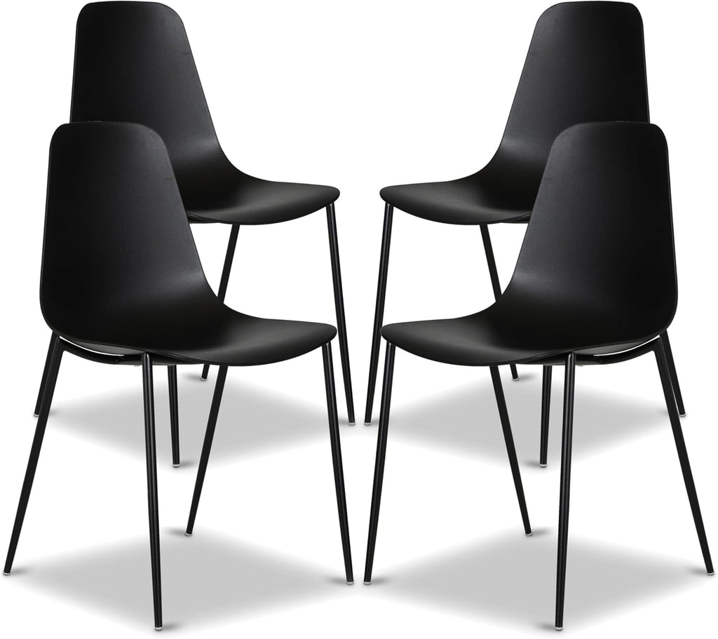 Poly & BARK Isla Modern Kitchen Chairs Set of 4 - Plastic Dining Chair with Metal Legs - Quick Assembly Simple Cafe Chairs Plastic for Indoor or Outdoor - Ebony Black