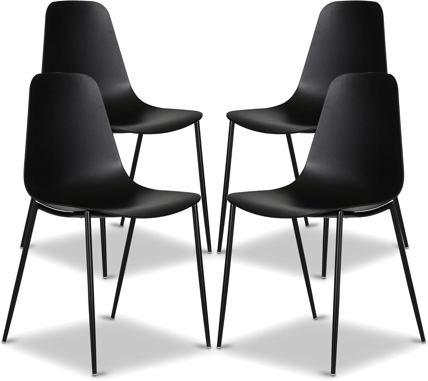 Poly & BARK Isla Modern Kitchen Chairs Set of 4 - Plastic Dining Chair with Metal Legs - Quick Assembly Simple Cafe Chairs Plastic for Indoor or Outdoor - Ebony Black