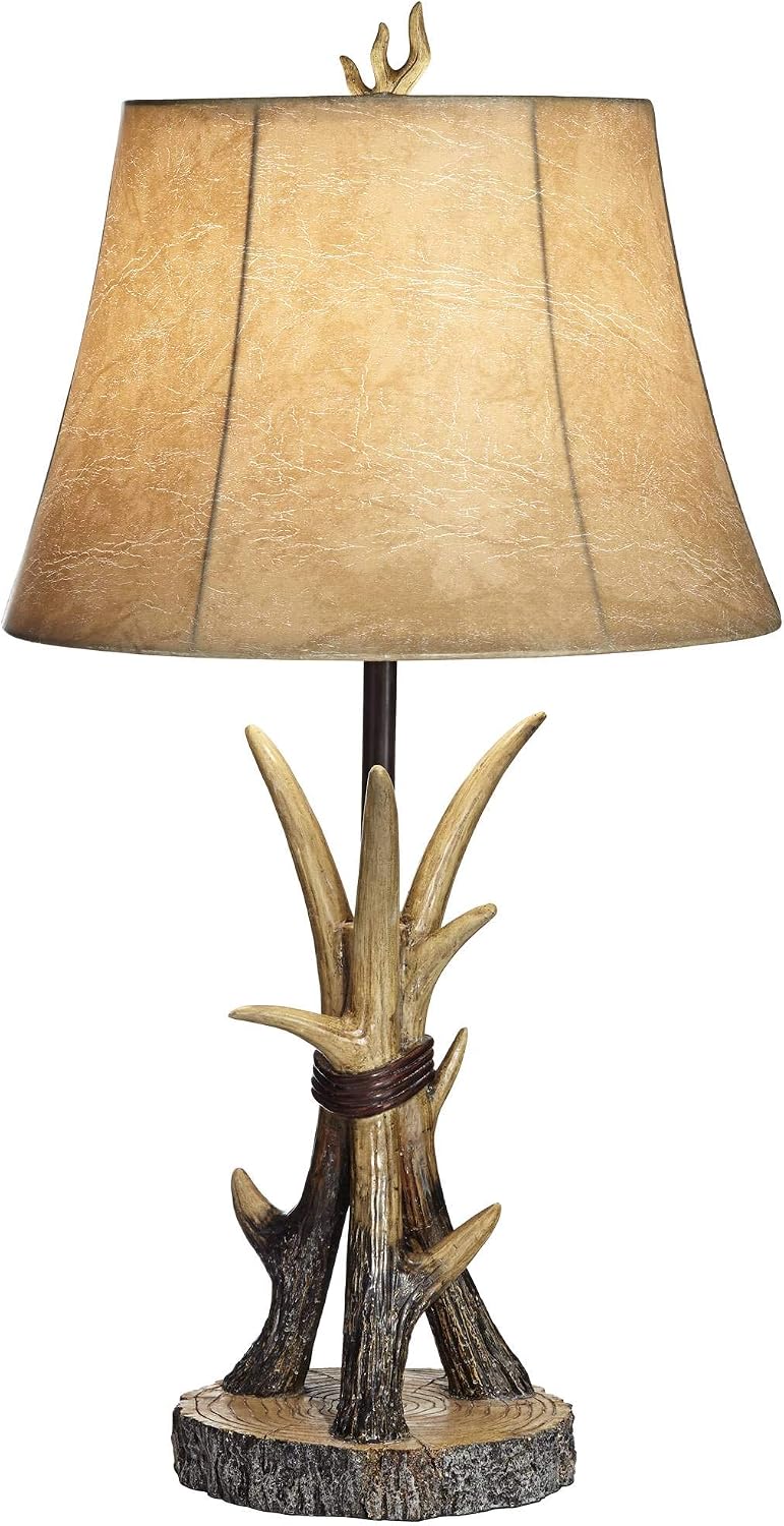 John Timberland Boone Rustic Western Cottage Core Table Lamps 27.5' Tall Set of 2 with USB Charging Port Natural Antler Bell Shade Decor for Living Room Bedroom House Bedside Nightstand Home Office