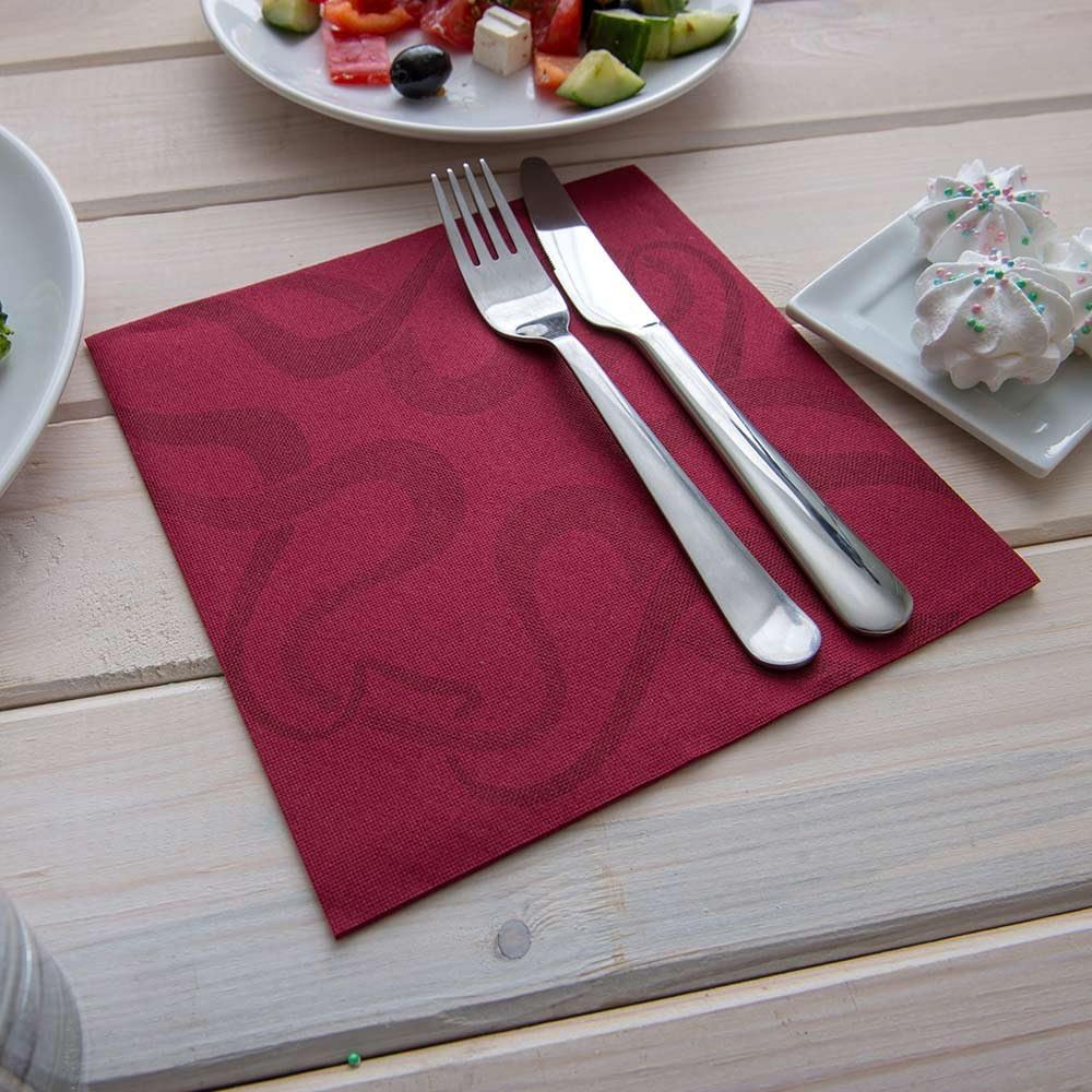 Restaurantware Luxenap 15.75 Inch Disposable Napkins 600 Soft Linen Like Napkins - Absorbent Air Laid Bordeaux With Vintage Pattern Paper Cloth Like Napkins Pre-folded For Dinner Party Guests