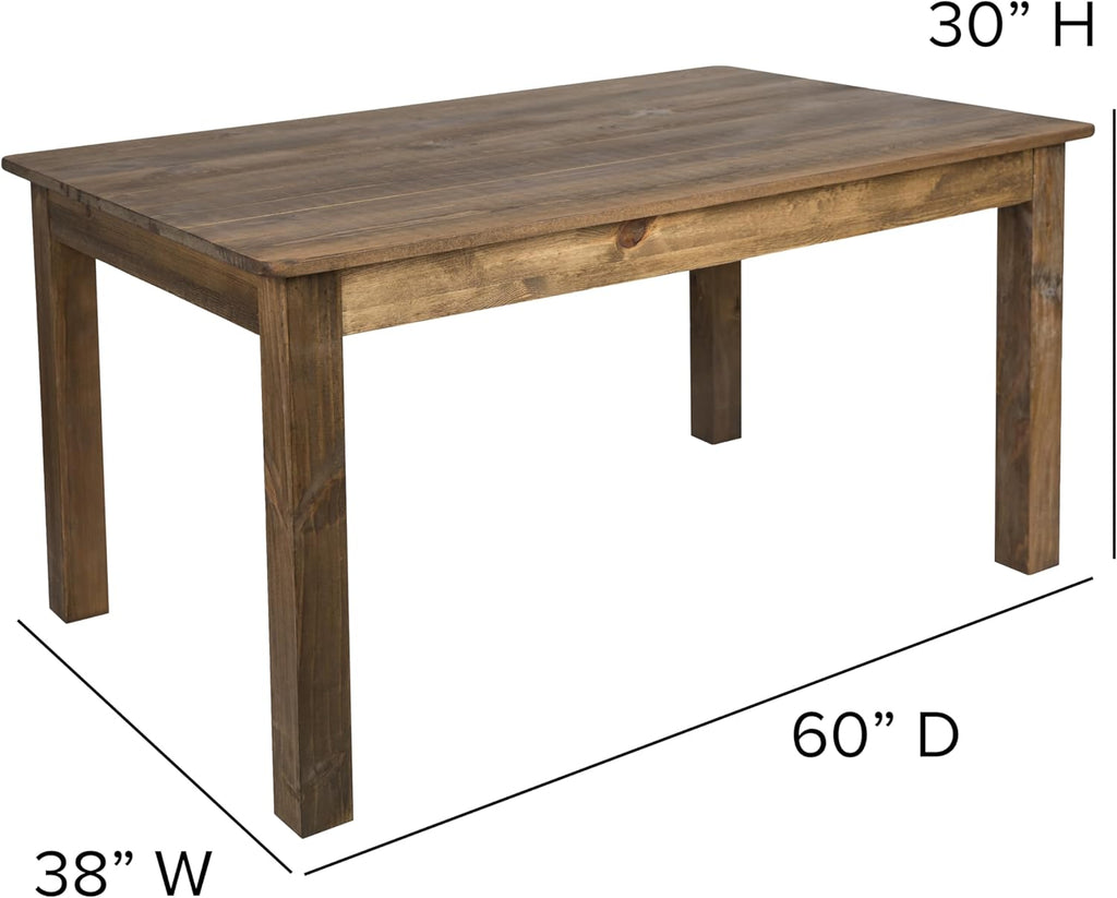 Merrick Lane Jessamine 60' x 38' Rectangular Rustic Solid Pine Farm Dining Table, Antique Farmhouse Wooden Dining Table for Kitchens and Parties, Antique Rustic