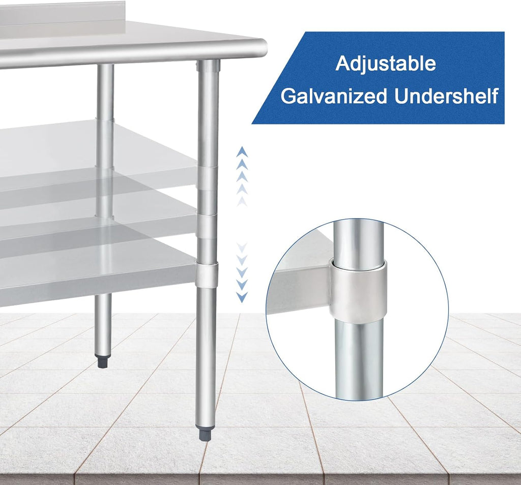 HARDURA Stainless Steel Table Prep Work Table 30 x 36 Inches NSF Heavy Duty Commercial with Undershelf and Backsplash for Food Prep