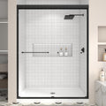 43-48' W x 70' H Upgraded Double Sliding Shower Door, Semi-Frameless Shower Door with Explosion-Proof Film and Nano Coating, 1/4' (6MM) SGCC Tempered Glass, Matte Black Finish