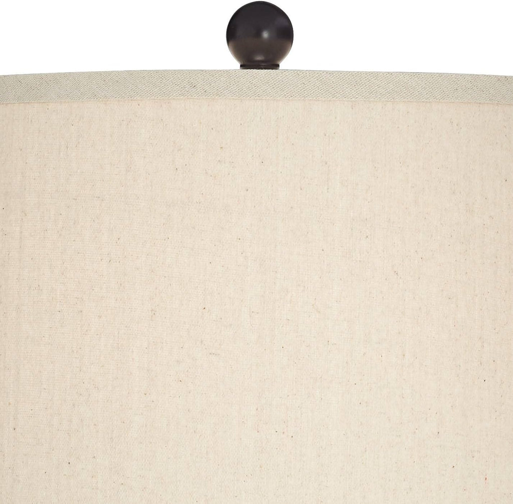 John Timberland Parker Industrial Rustic Table Lamps 30' Tall Set of 2 with Square Risers USB Charging Port Hammered Bronze Wood Oatmeal Drum Shade for Living Room Bedroom House Bedside Home