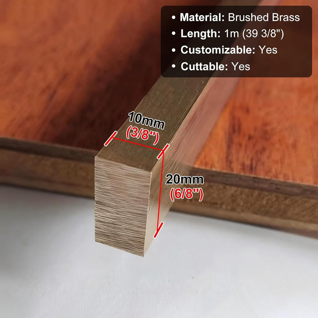 ZIMGOD Floor Transition Strip Brushed Brass Bar, Square/Rectangular Threshold Gap Strip, Tile to Wood Floor Seam Cover, Doorway Bedroom Bathroom Edge Trim(10x20mm (3/8' x6/8'))