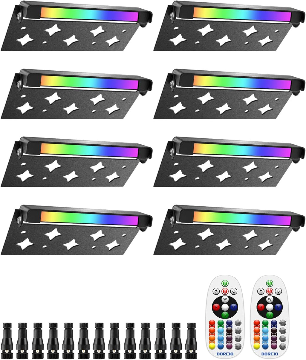 5W RGB Retaining Wall Lights 7 inch LED Hardscape Lighting Color Changing Low Voltage Landscape Paver Lights 12V 24V Step Lights Outdoor IP66 Waterproof Stair Lighting (8 Pack+Connectors)