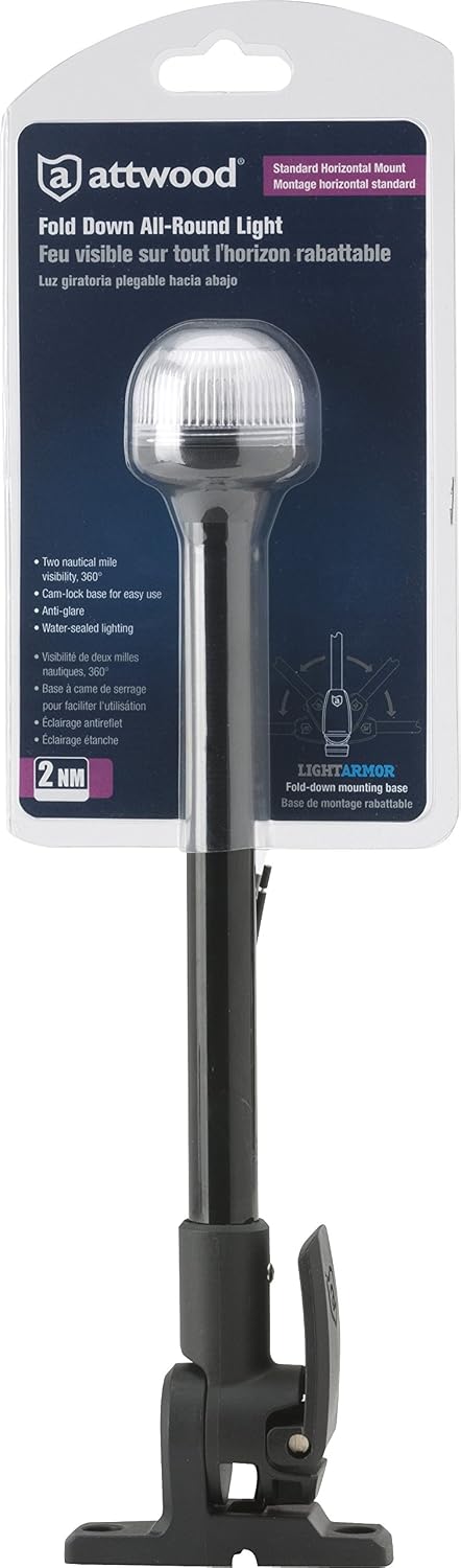 attwood 1263351 Corporation 5358-12-7 12' Black Plastic Pole Fold Down White All-Round Light (Pack of 3)