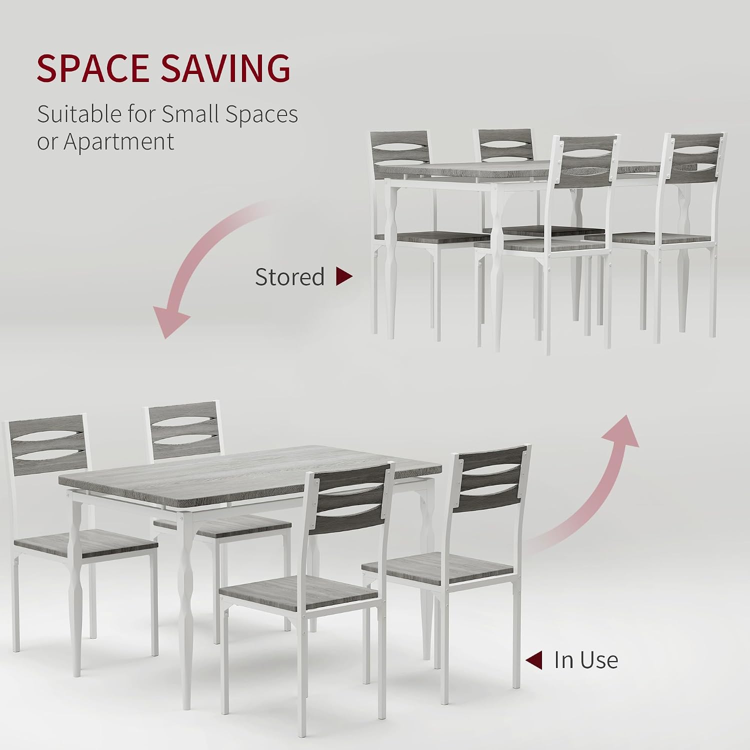GarveeHome 5 Piece Dining Table Set, Industrial Style Dining Table and Chairs Set for 4, Kitchen Table Set for Dining Room Kitchen Apartment, Grey