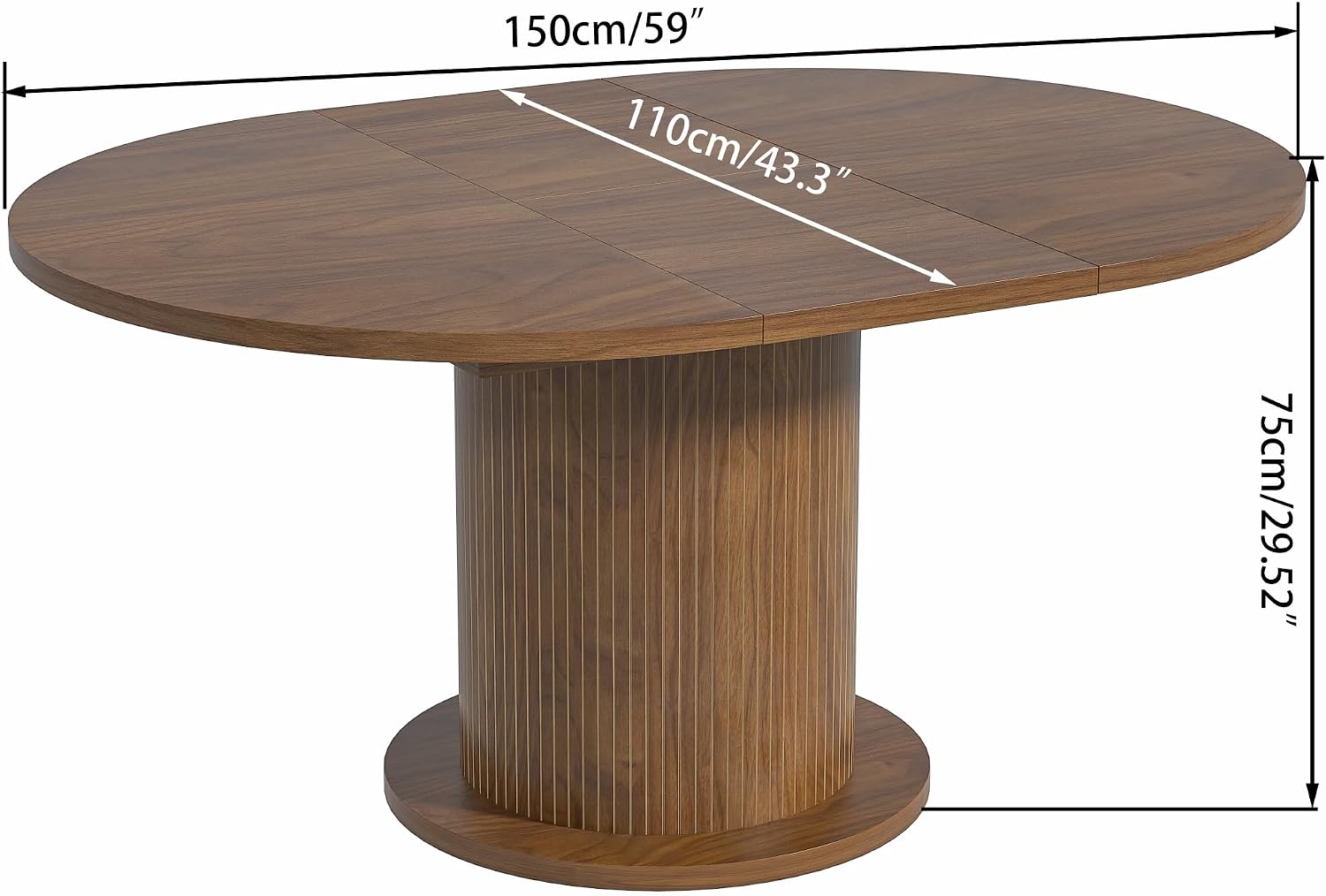 59 inch Round Dining Table for 6, Modern Farmhouse Kitchen Table, Circle Dining Tables with Wood Strip Base for Kitchen Living Room (Big Adjustable Walnut)