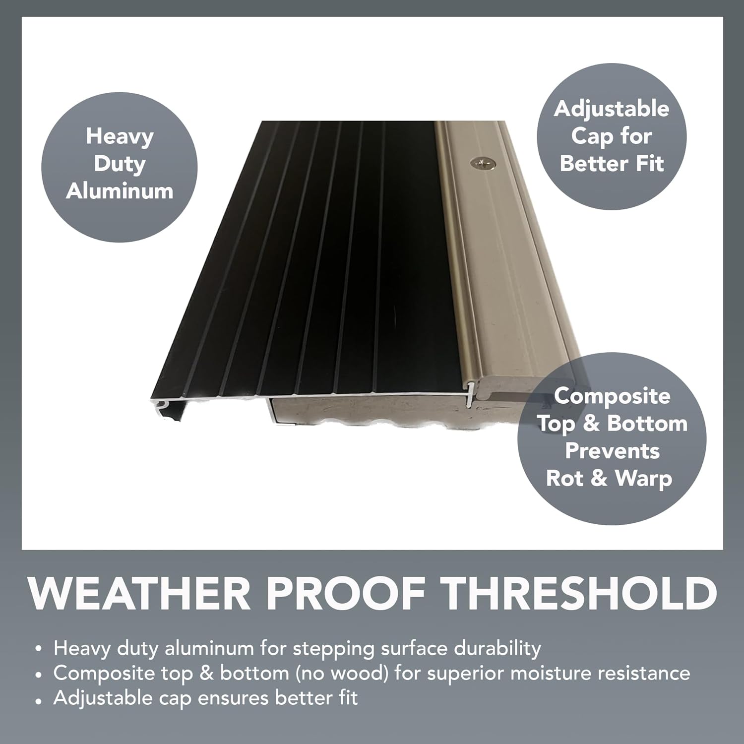 Inswing Threshold 5 5/8 inch Wide Oloadoors Aluminum Composite Sill Inswing 72 inch Long with Composite Cap and Composite Base for Exterior Front Door. Patina Finish (Patina-72)