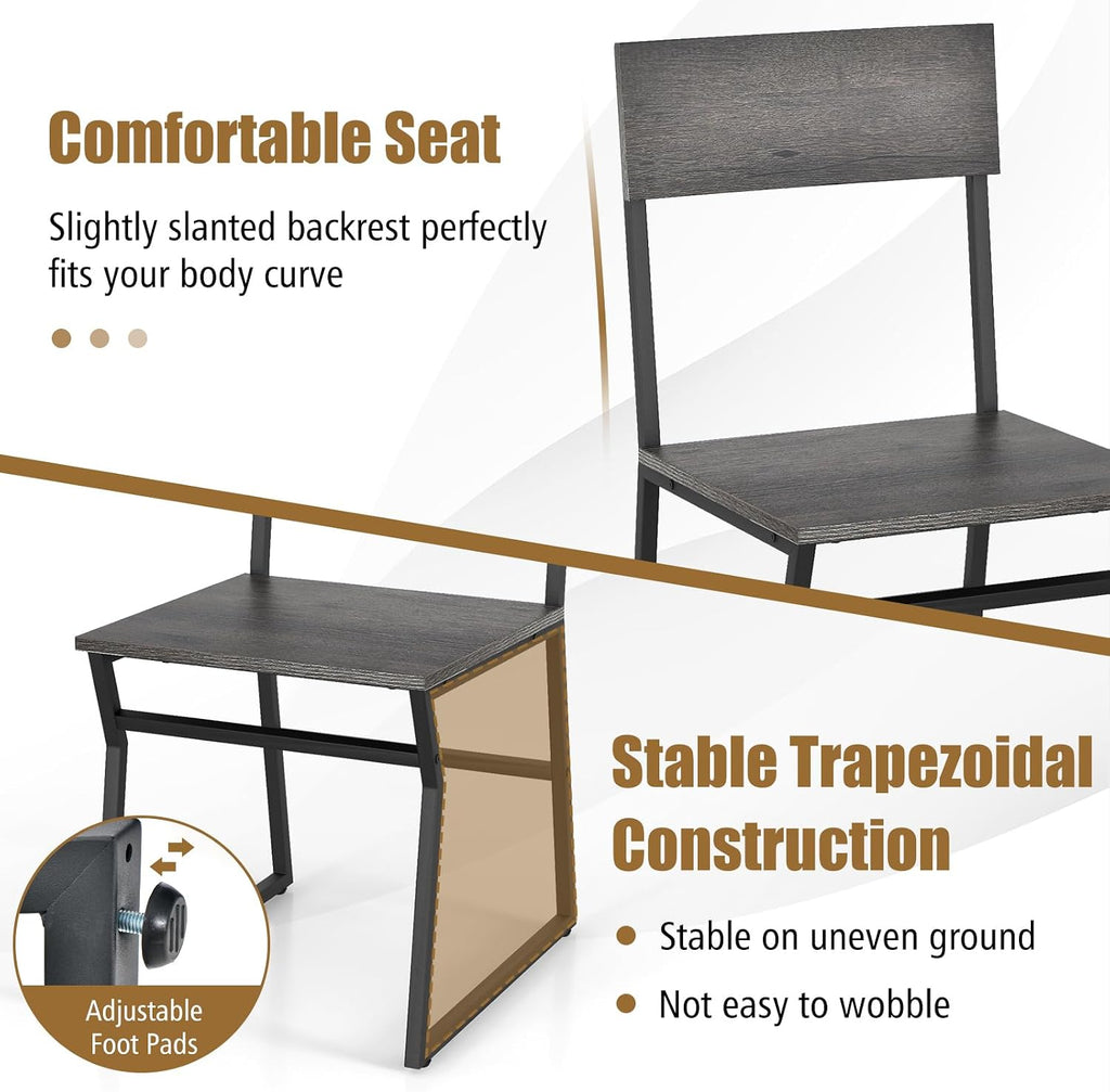 Giantex Dining Table Set for 4, 47'L x 28'W Rectangular Kitchen Table w/ 4 Trapezoid Chairs, Reinforced Metal Frame & Storage Rack, Industrial Space-Saving Dinette Set for Kitchen Dining Room (Grey)