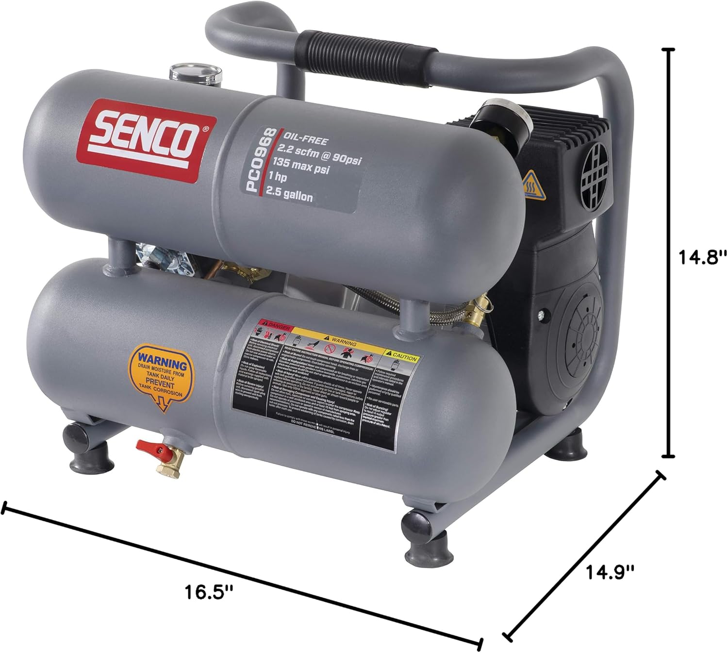 Senco PC0968 Twin Tank Air Compressor, Portable, 1.5 Horsepower 2.5 Gallon