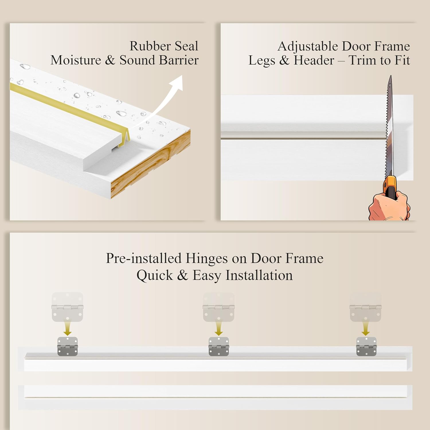 Front Door，36' x 80' 1-Lite Exterior Door, Left-Handed Clear Glass Entry Door, Solid Wood & MDF Construction, Prehung Door Jamb & Threshold Hardware Kit, Waterproof Primer