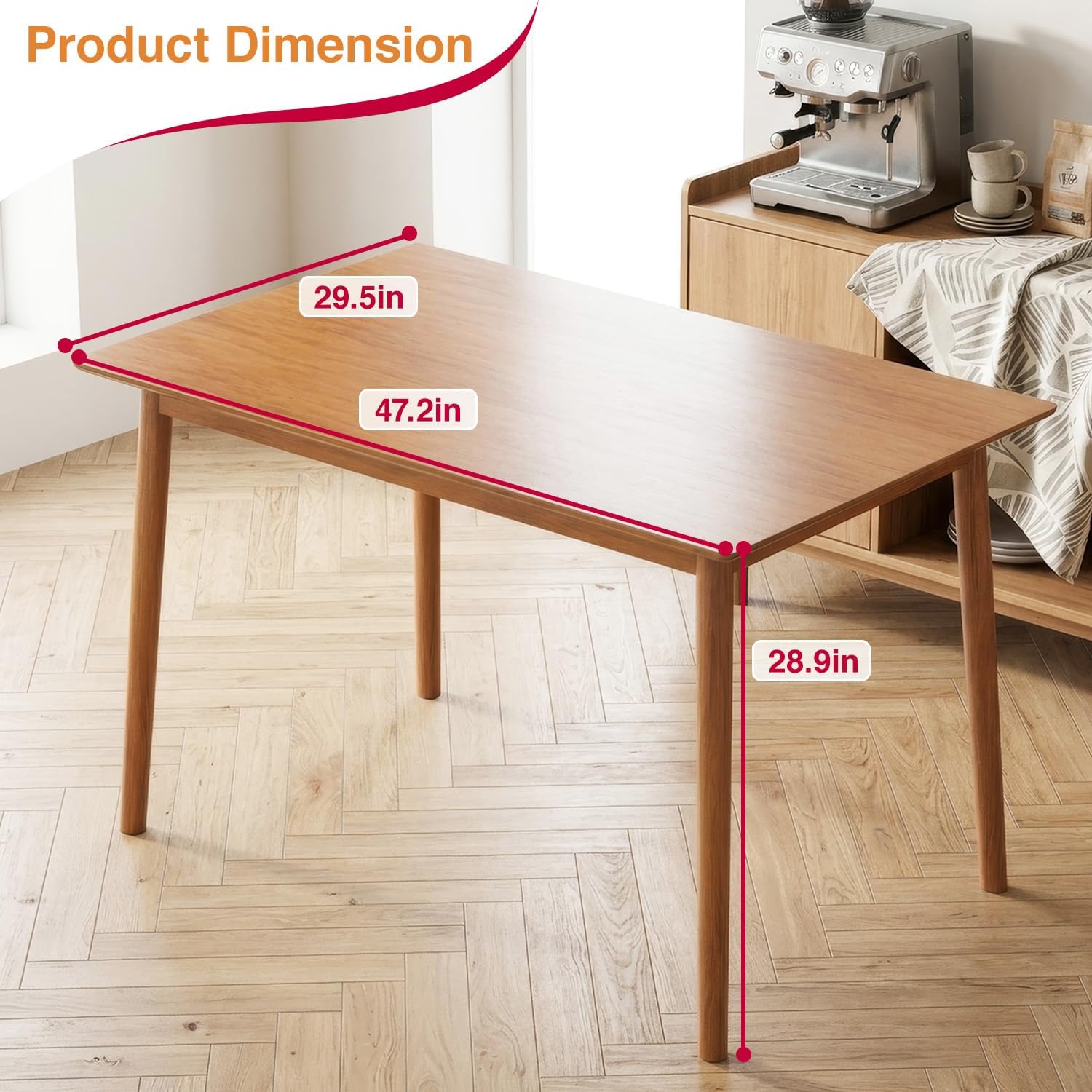FDW 47 Inches Dining Table, Dining Room for 4 People, Small Rectangular Table for Kitchen, Quick Assembly, Small Spaces Modern Home Furniture Dinner Table, Natural