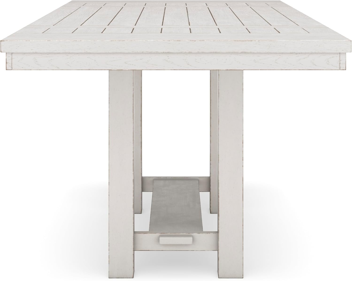 Signature Design by Ashley Robbinsdale Farmhouse Distressed Counter Height Dining Extension Table with Trestle Base, Planked Effect and 2 Removable End Leaves, White