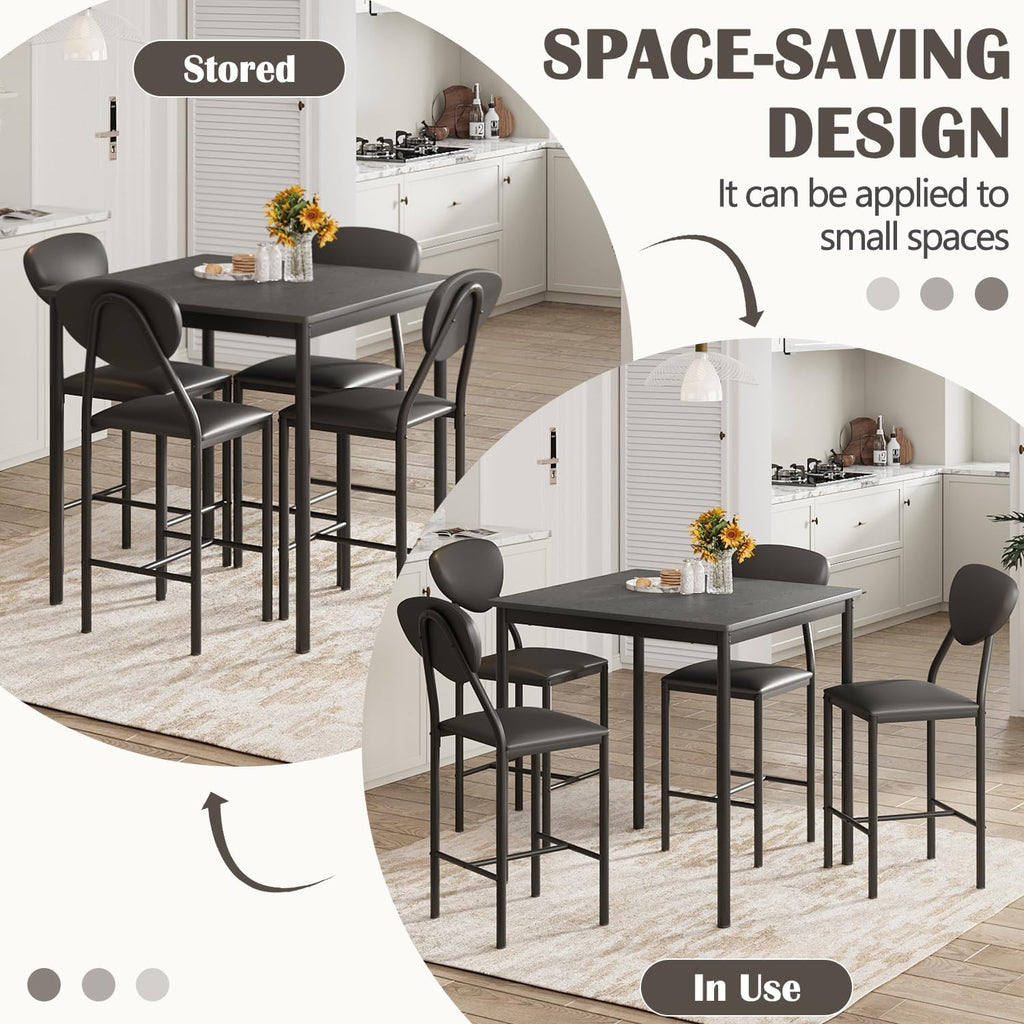 EROMMY Dining Table Set for 4, Modern Kitchen Table and Chairs with PU Leather Upholstery, Wood Dining Table with Chairs for Small Space, Dining Room, Gray