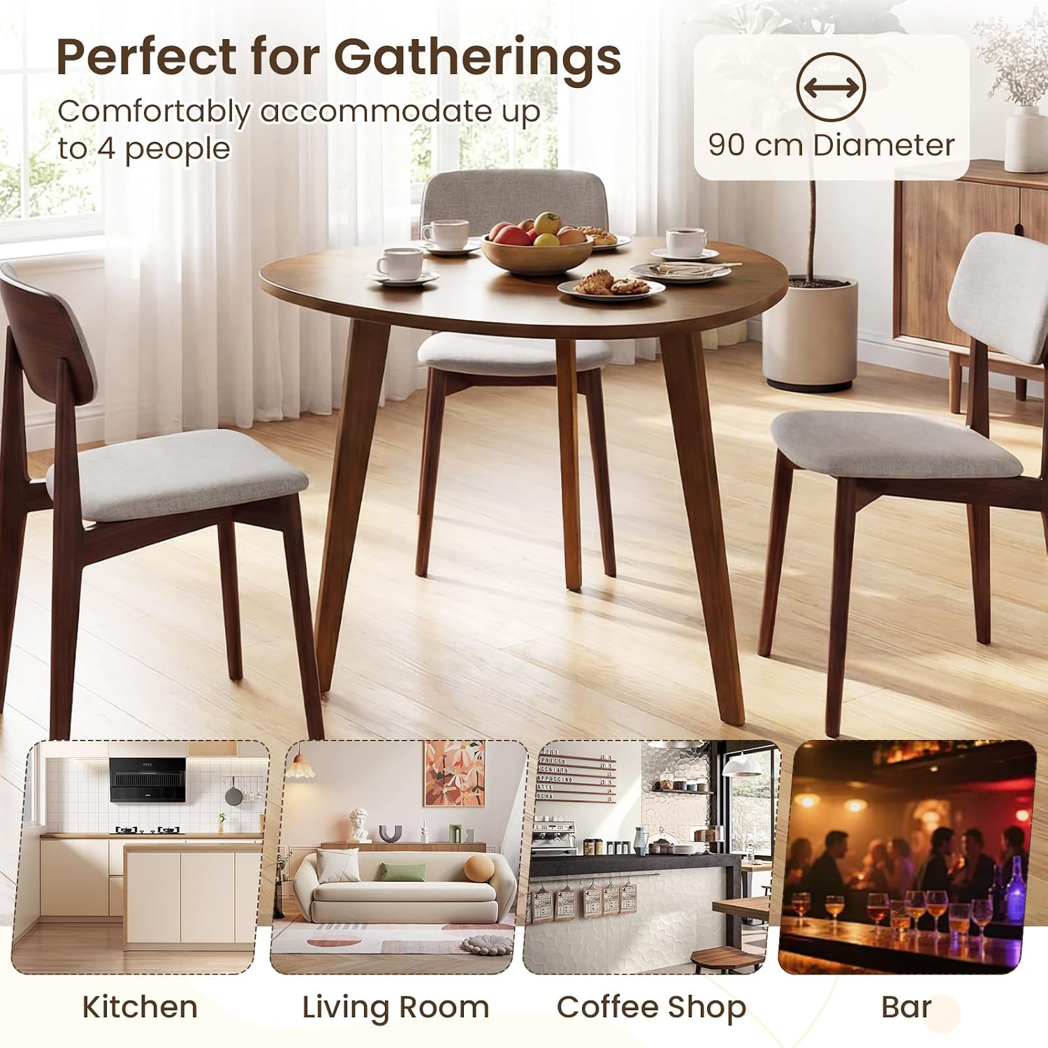 Giantex 35.5' Dining Table for 2-3, Farmhouse Wooden Kitchen Table with Solid Rubber Wood Legs, Space-Saving Dinner Table for Dinette, Living Room, Dorm, Home Office, Walnut