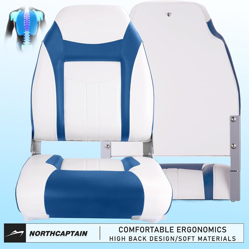 NORTHCAPTAIN S1 Deluxe A Pair of Marine High Back/Low Back Folding Fishing Boat Seat for Fishing, Bass/Jon/Pontoon Boat Chairs, 4 Mounting Screws Included