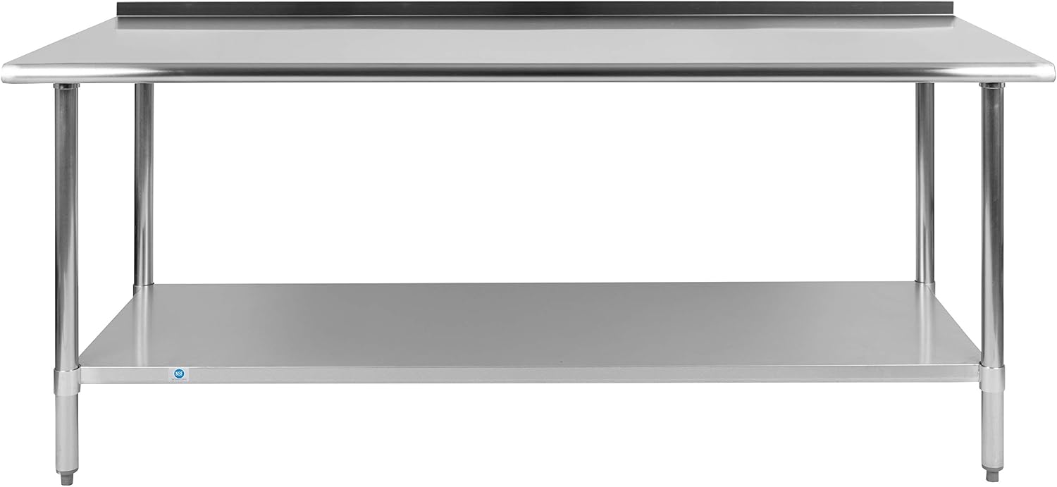 Flash Furniture Reader Stainless Steel 18 Gauge Prep and Work Table with 1.5' Backsplash and Undershelf - NSF Certified - 72'W x 30'D x 36'H