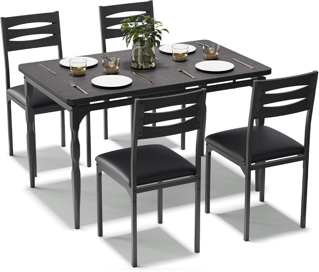 Garvee 5 Piecs Dining Table Set, Farmhouse Style Dining Table and Chairs Set for 4, Dining Set for Dining Room Kitchen Apartment, Black