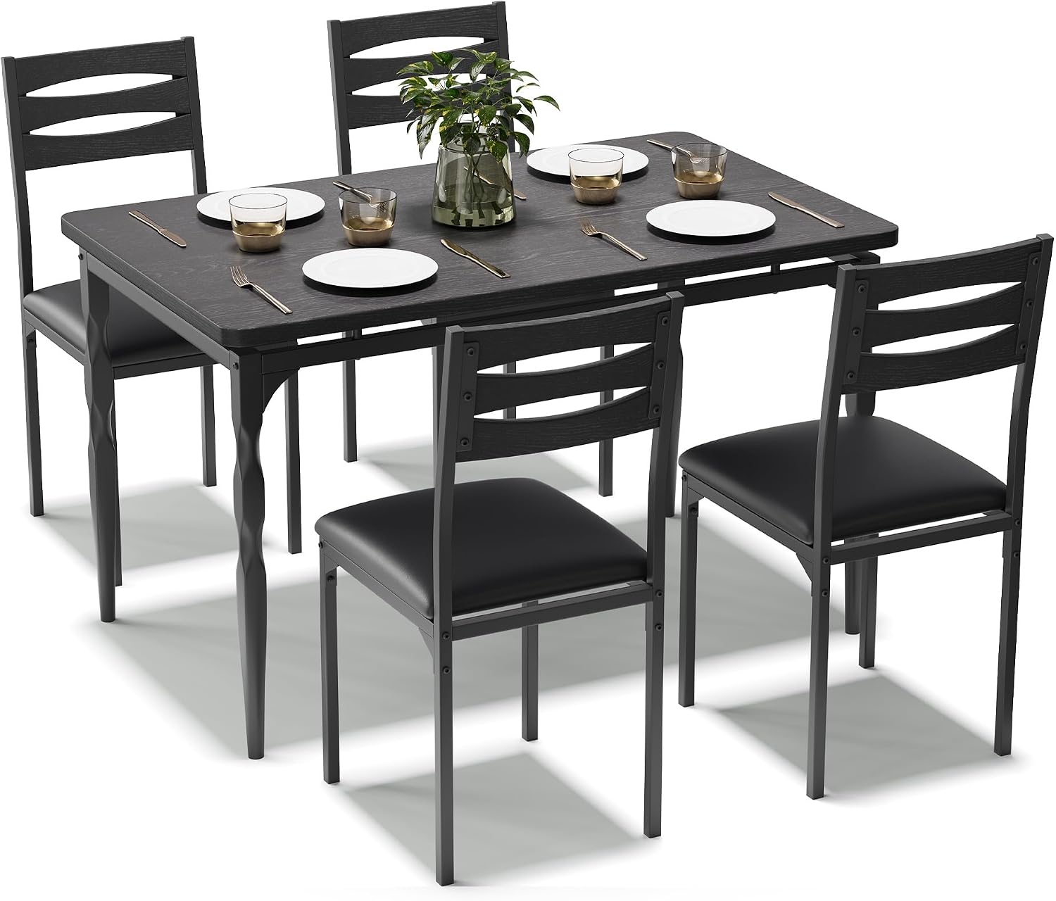Garvee 5 Piecs Dining Table Set, Farmhouse Style Dining Table and Chairs Set for 4, Dining Set for Dining Room Kitchen Apartment, Black