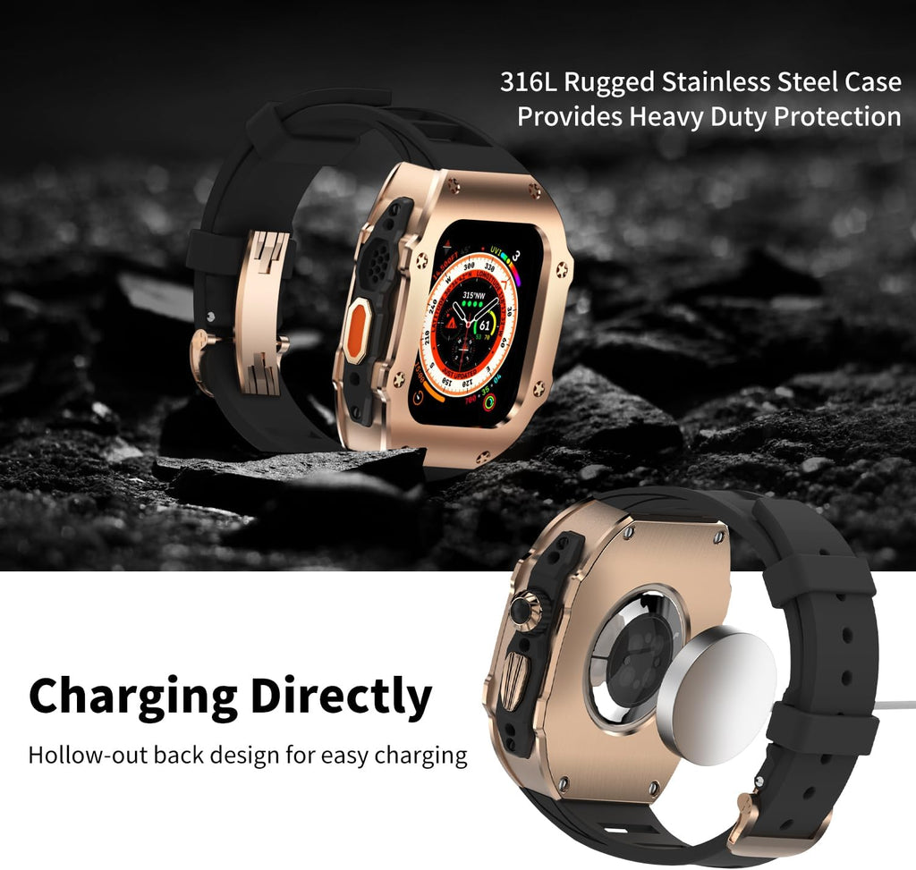 316L Stainless Steel Case with Band for Apple Watch Ultra 3/2/1 49mm, Series 11/10 46mm, Luxury Rugged Military Protective Metal Cover Tactical Heavy Duty Protection Strap