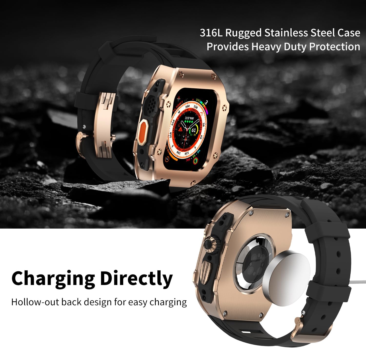 316L Stainless Steel Case with Band for Apple Watch Ultra 3/2/1 49mm, Series 11/10 46mm, Luxury Rugged Military Protective Metal Cover Tactical Heavy Duty Protection Strap