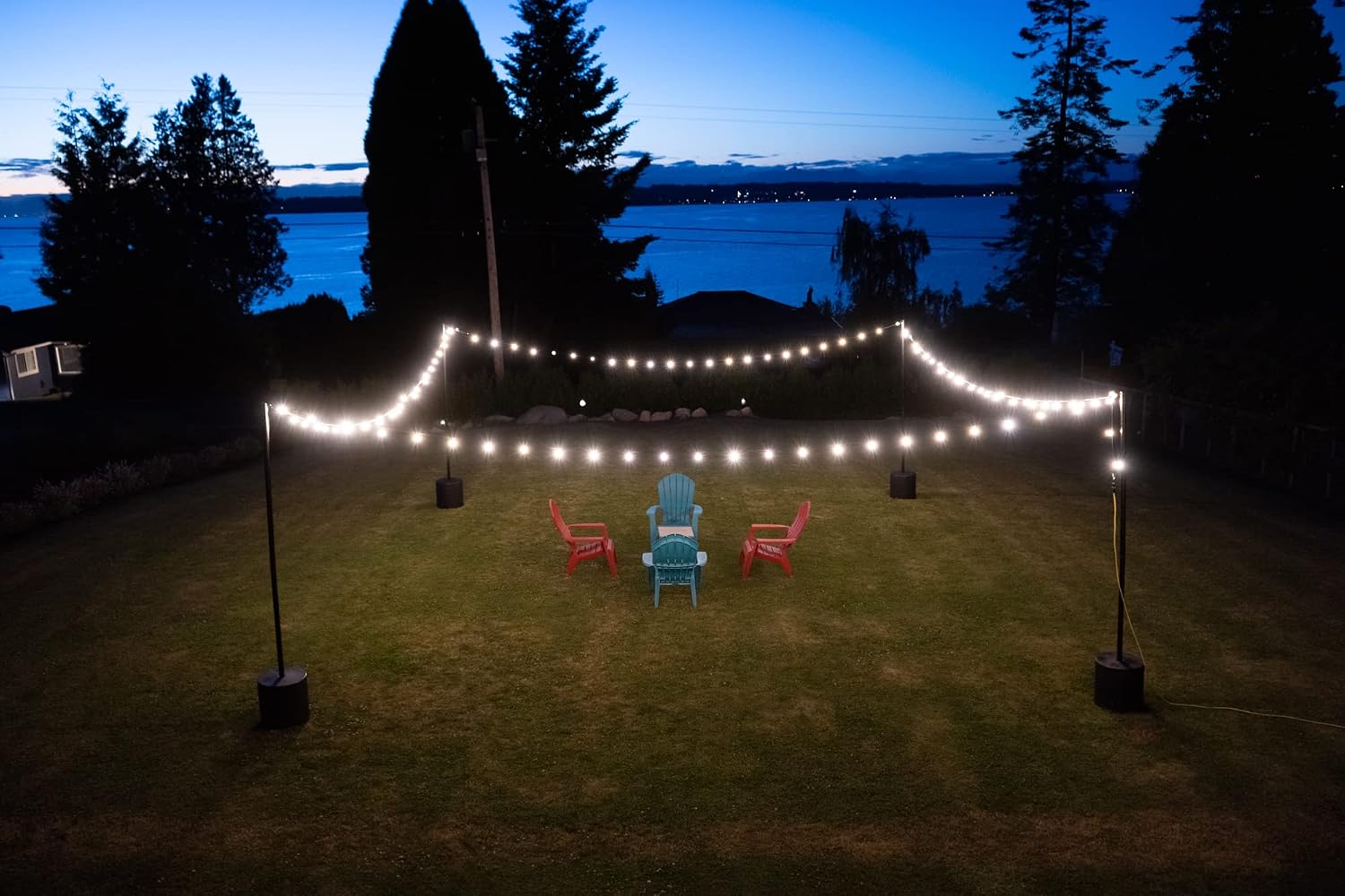 Outdoor String Light Pole Stand (2 Pack) - 9.5 Feet, Black, Heavy-Duty with Freestanding Tank Base for Grass, Patio, Deck, Events