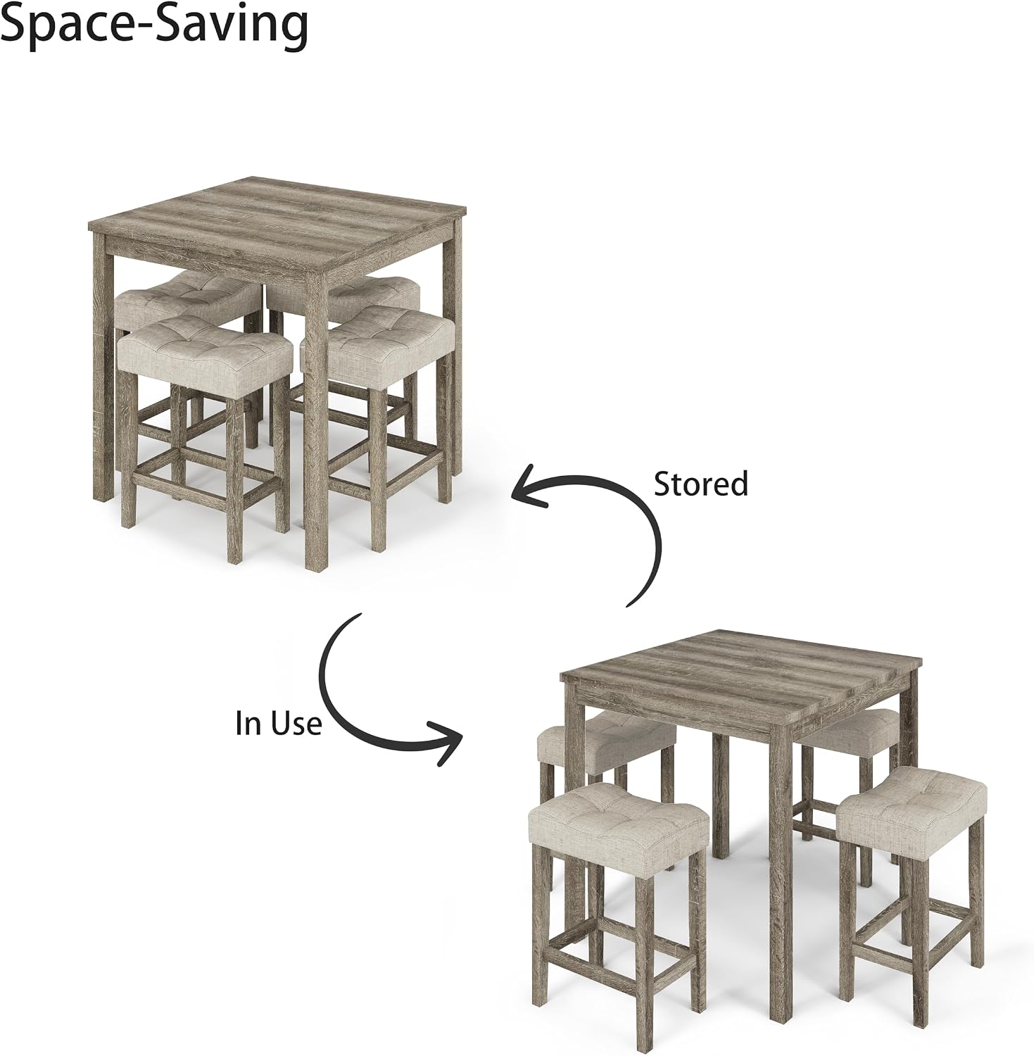 allamazing 5-Piece Counter Dinner Height Table Set, Indoor Modern Rectangular Dining Table Furniture Set for Kitchen, 35 inch Dining Table with 4 stools (1+4 Natural)