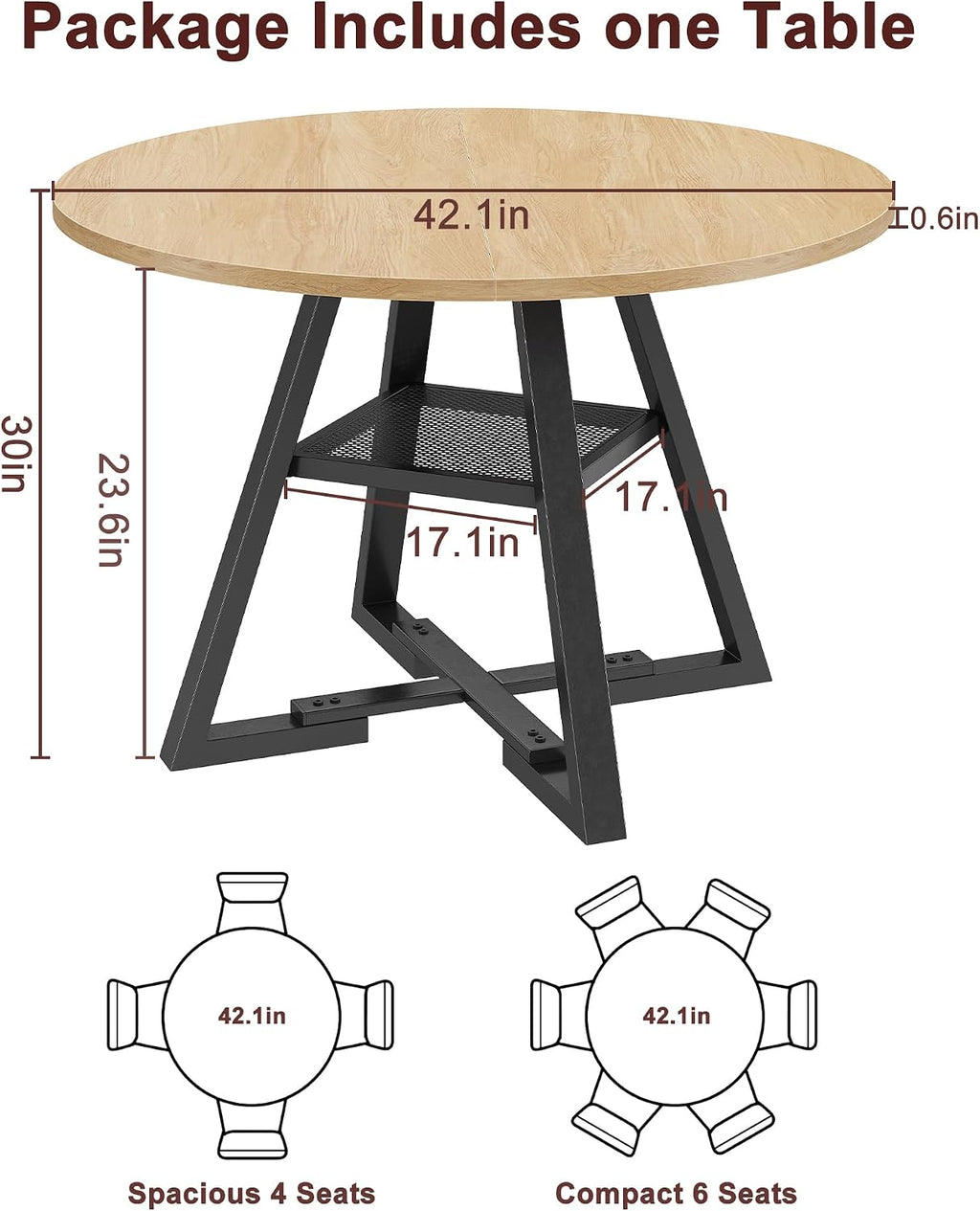 Jocoevol Round Dining Table,Kitchen Dining Room Circle Dinner Pedestal Table,Space Saving Wood Kitchen & Dining Room Furniture (Natual Wood, 42In)